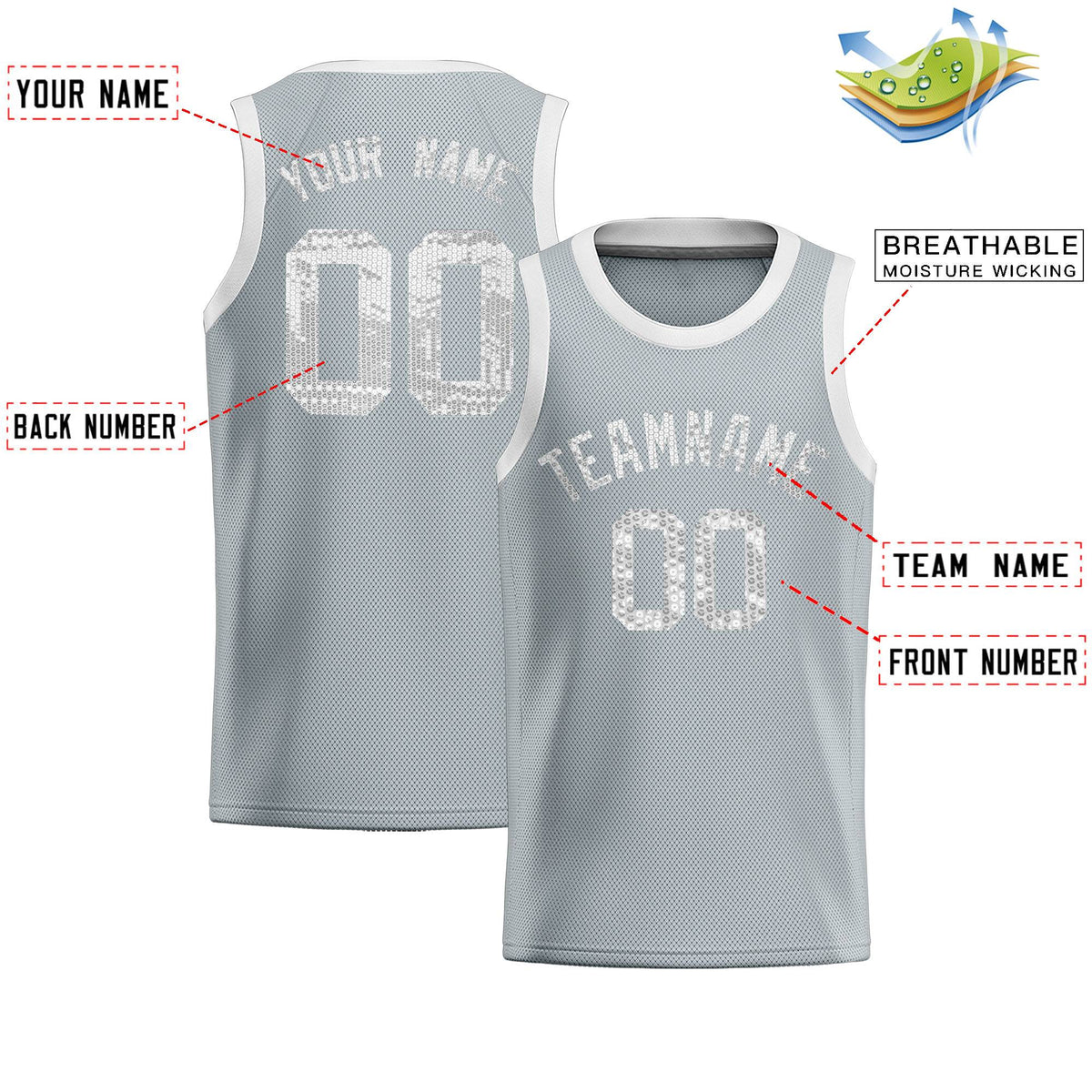 Custom Silver Sequined Tops Athletic Basketball Jersey|KXKSHOP