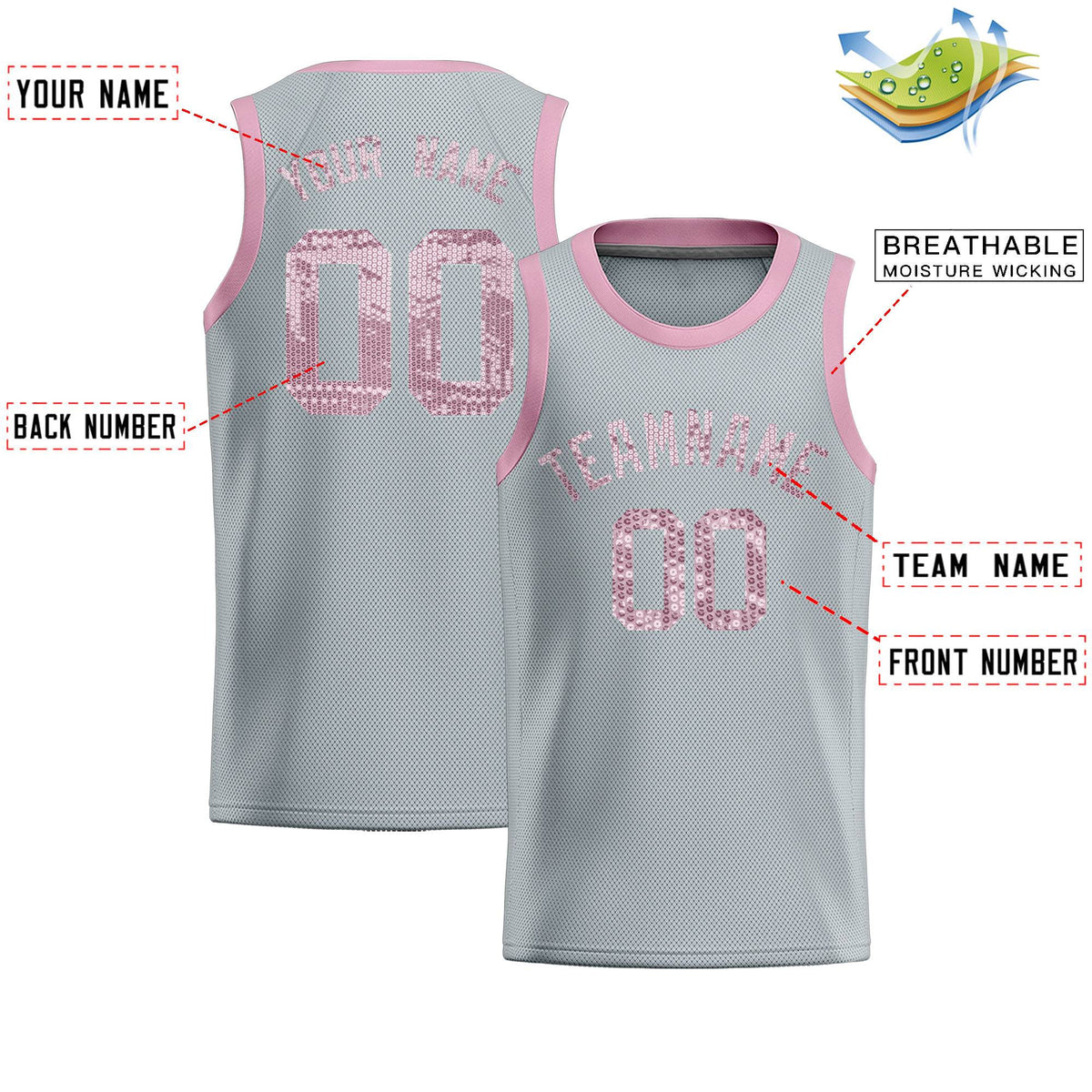 Custom Silver Sequined Tops Athletic Basketball Jersey|KXKSHOP