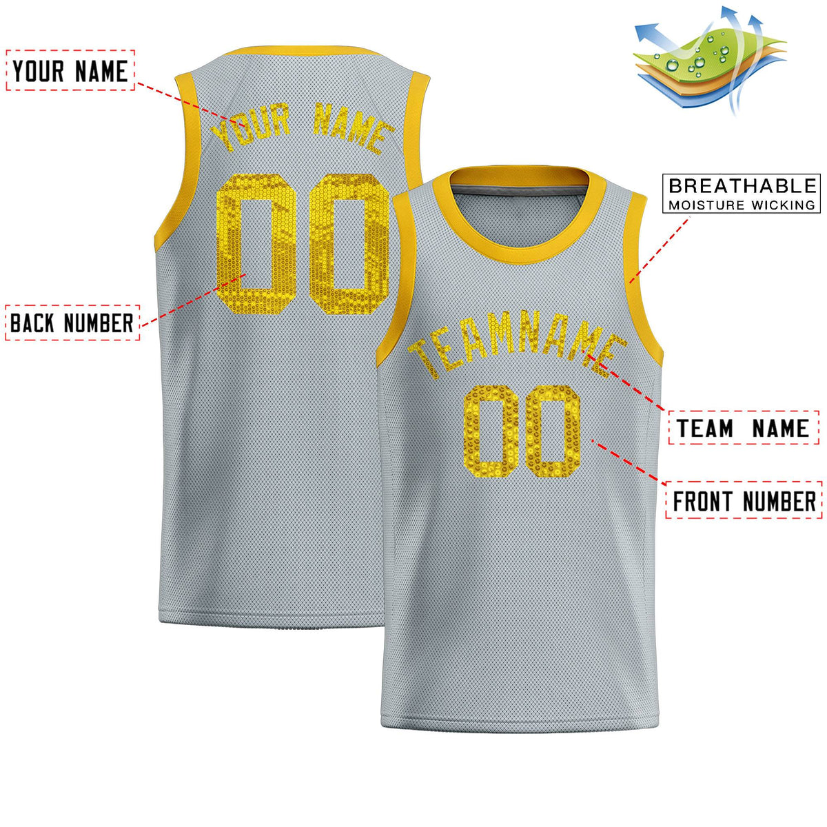 Custom Silver Sequined Tops Athletic Basketball Jersey|KXKSHOP