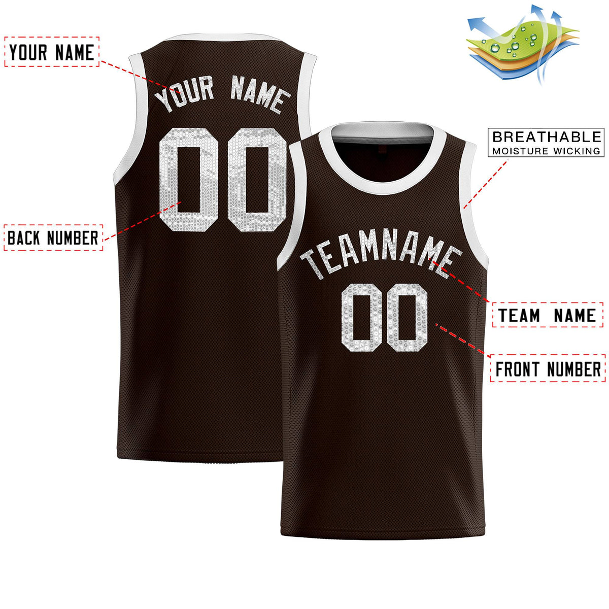 Custom Brown Sequined Tops Athletic Basketball Jersey|KXKSHOP