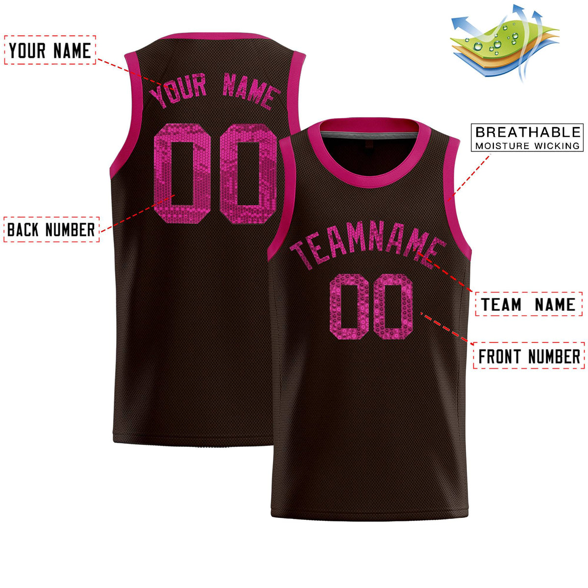 Custom Brown Sequined Tops Athletic Basketball Jersey|KXKSHOP