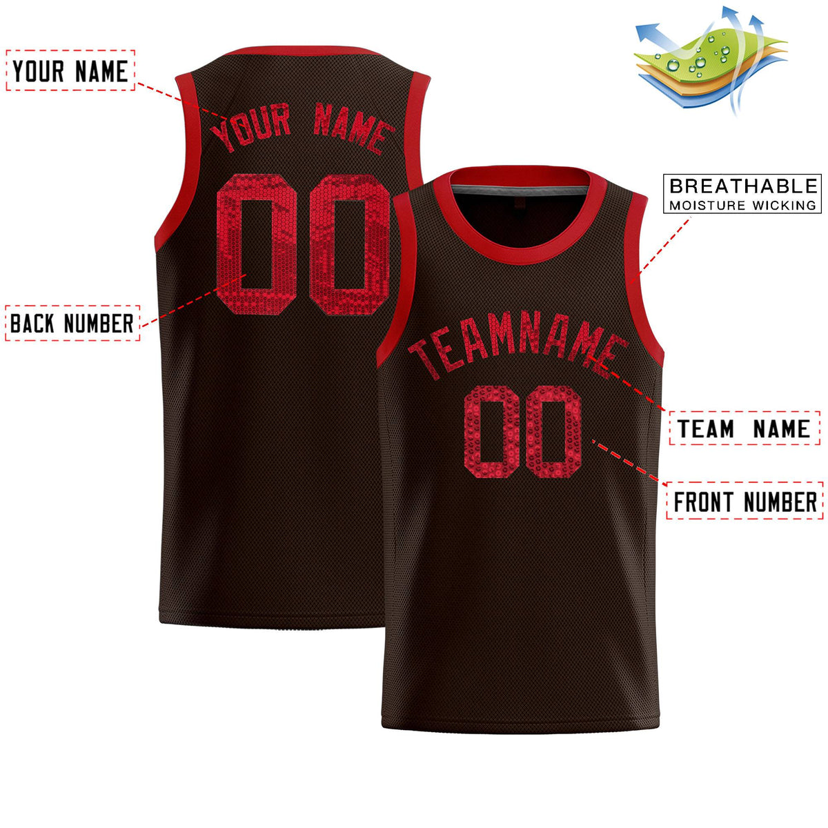 Custom Brown Sequined Tops Athletic Basketball Jersey|KXKSHOP