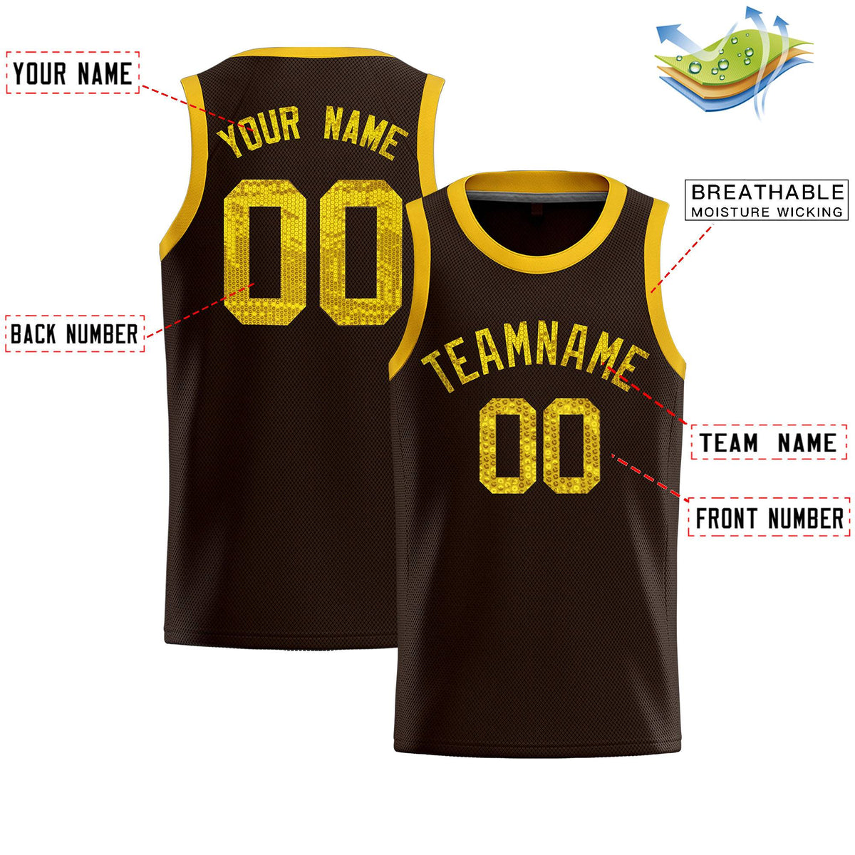 Custom Brown Sequined Tops Athletic Basketball Jersey|KXKSHOP