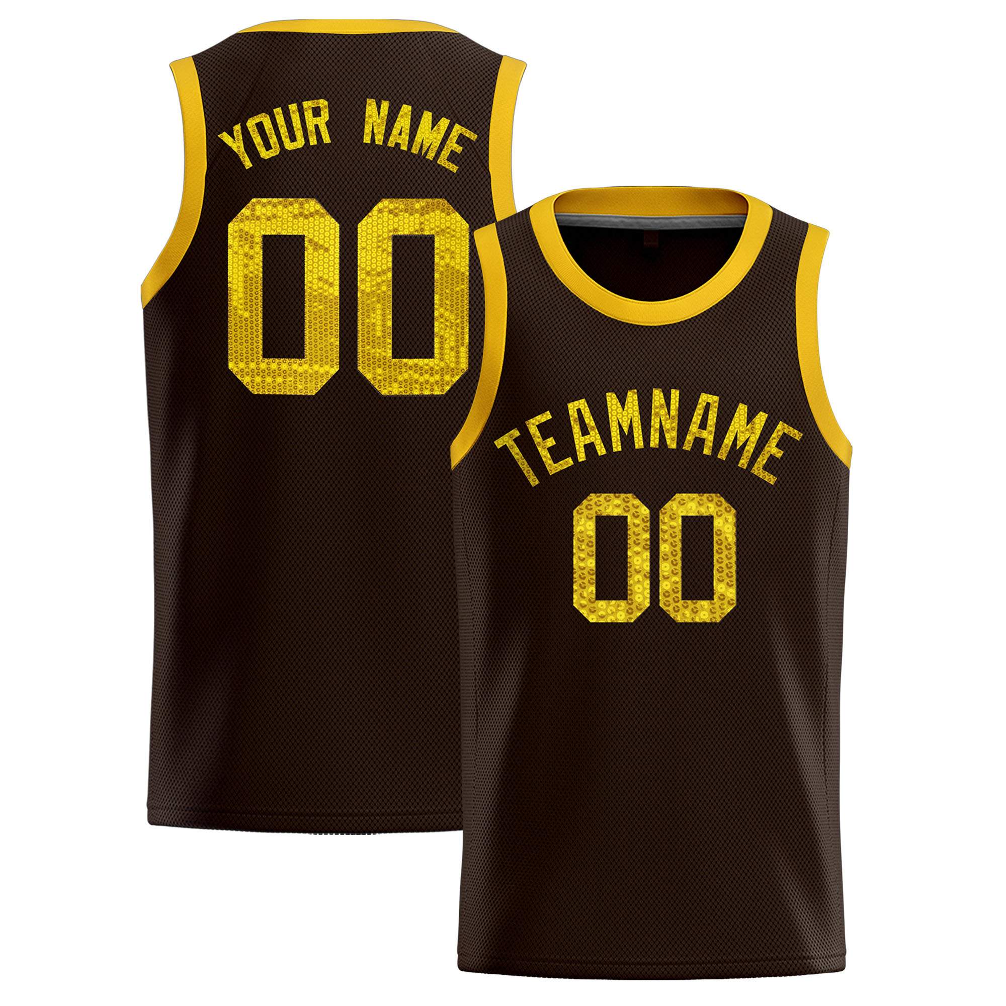 Custom Brown Sequined Tops Athletic Basketball Jersey|KXKSHOP