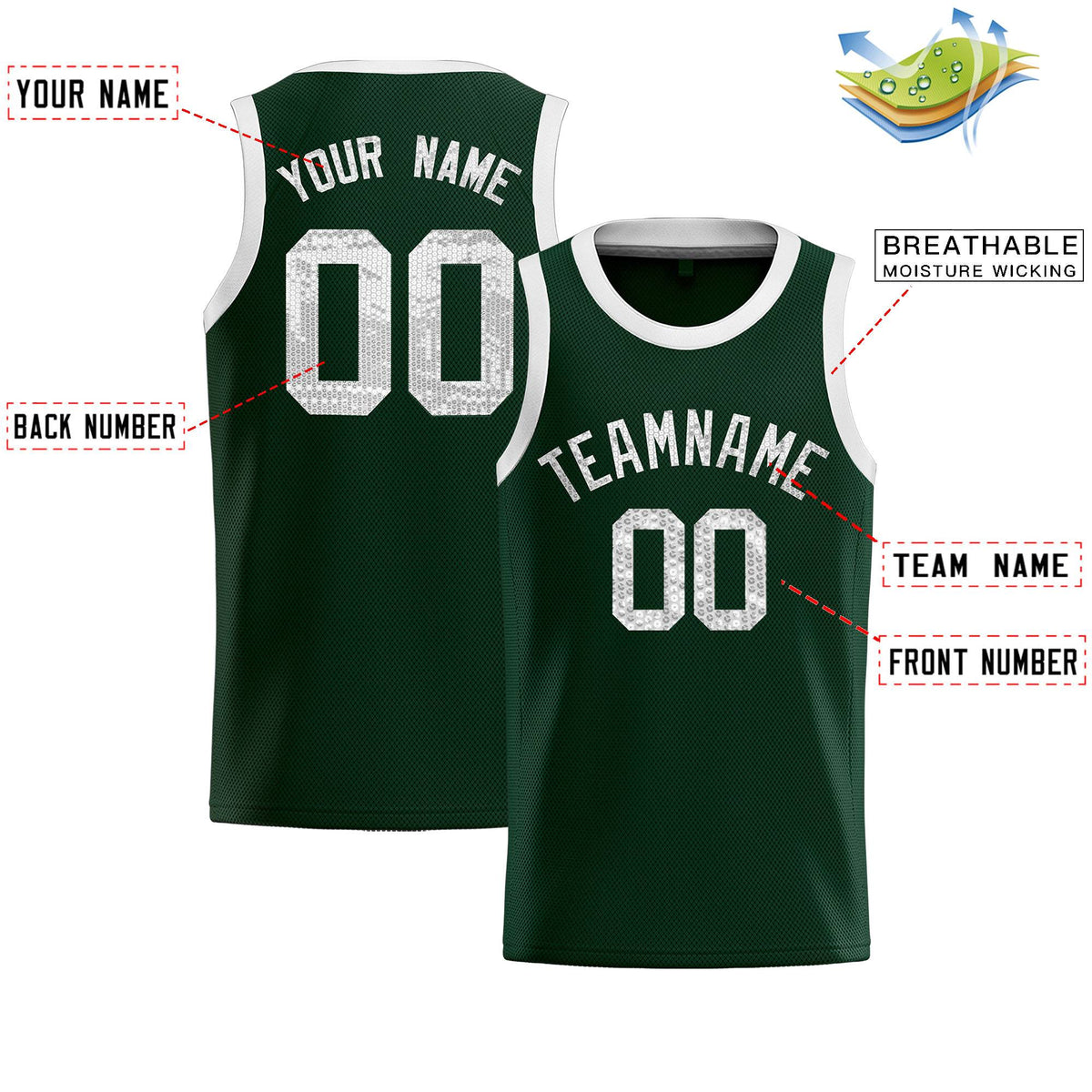 Custom Hunter Green Sequined Tops Athletic Basketball Jersey|KXKSHOP