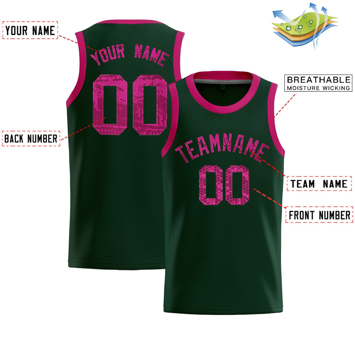 Custom Hunter Green Sequined Tops Athletic Basketball Jersey|KXKSHOP