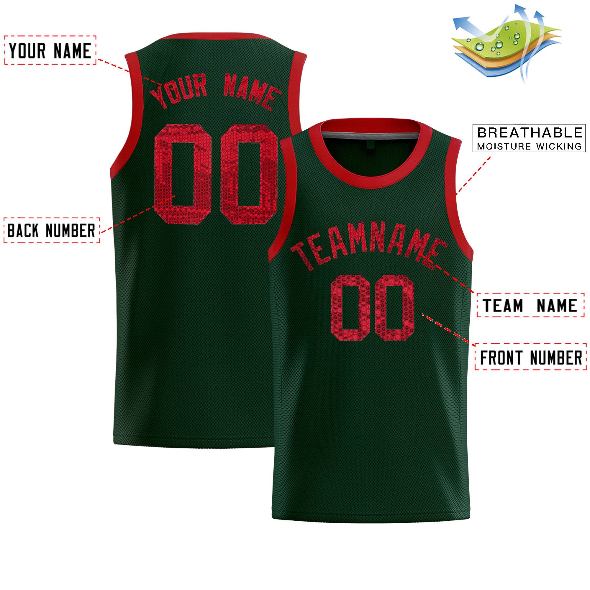 Custom Hunter Green Sequined Tops Athletic Basketball Jersey|KXKSHOP