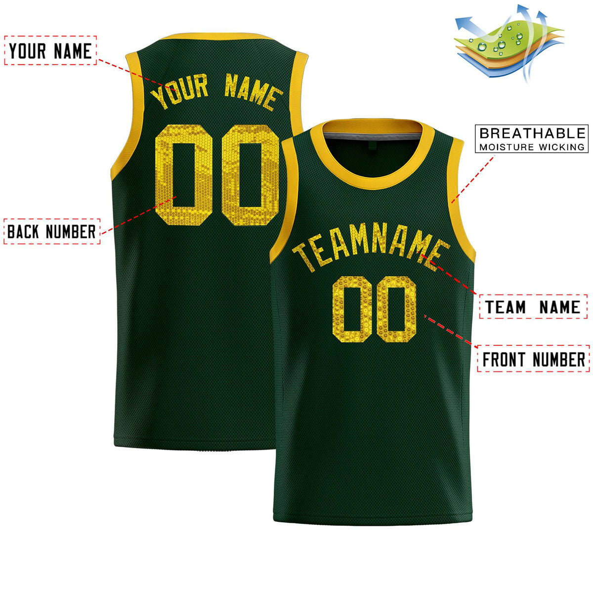 Custom Hunter Green Sequined Tops Athletic Basketball Jersey|KXKSHOP