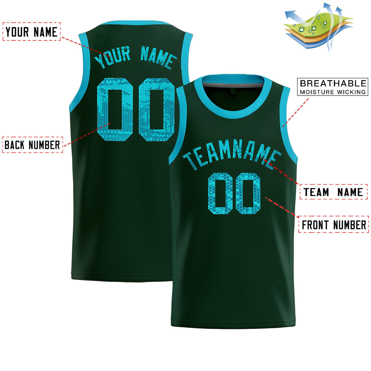 Custom Hunter Green Sequined Tops Athletic Basketball Jersey|KXKSHOP