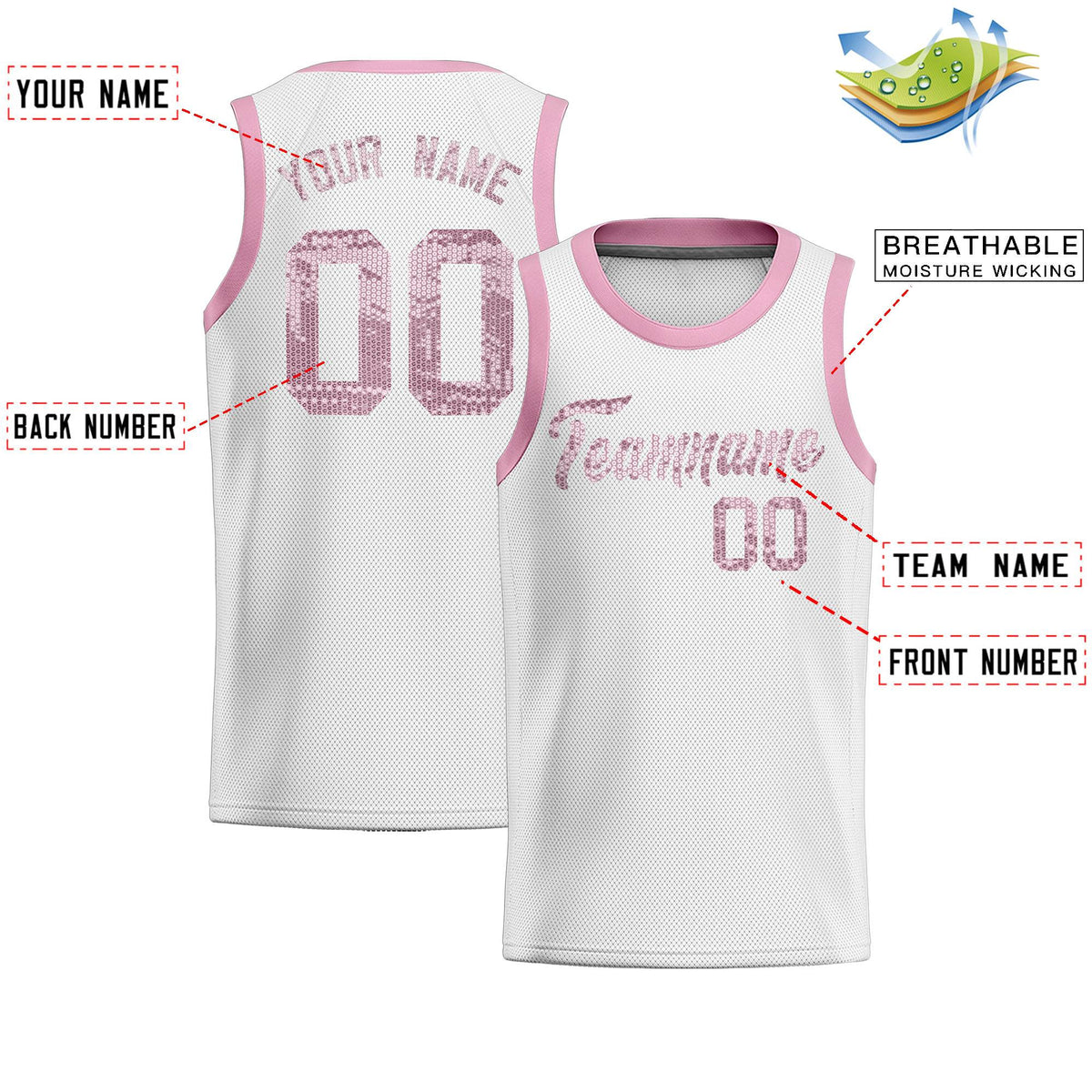Custom White Sequined Tops Athletic Basketball Jersey|KXKSHOP