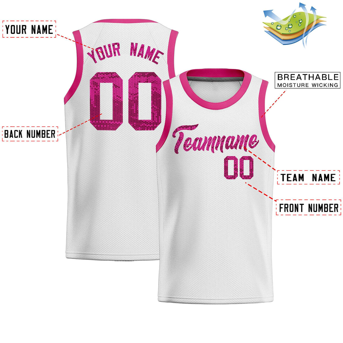 Custom White Sequined Tops Athletic Basketball Jersey|KXKSHOP
