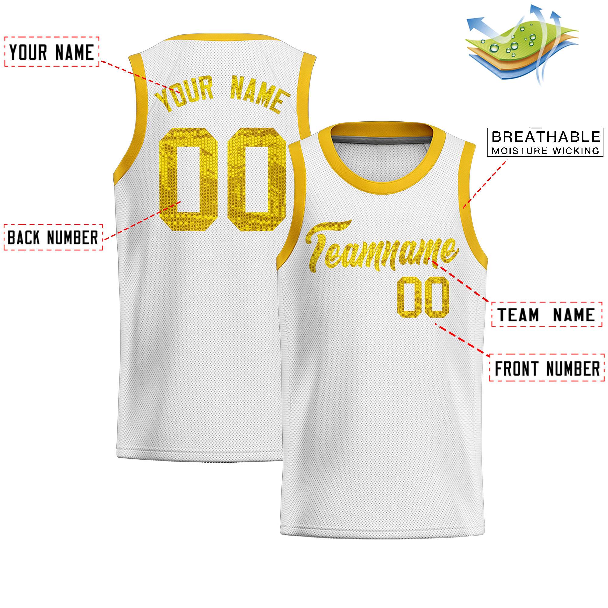 Custom White Sequined Tops Athletic Basketball Jersey|KXKSHOP
