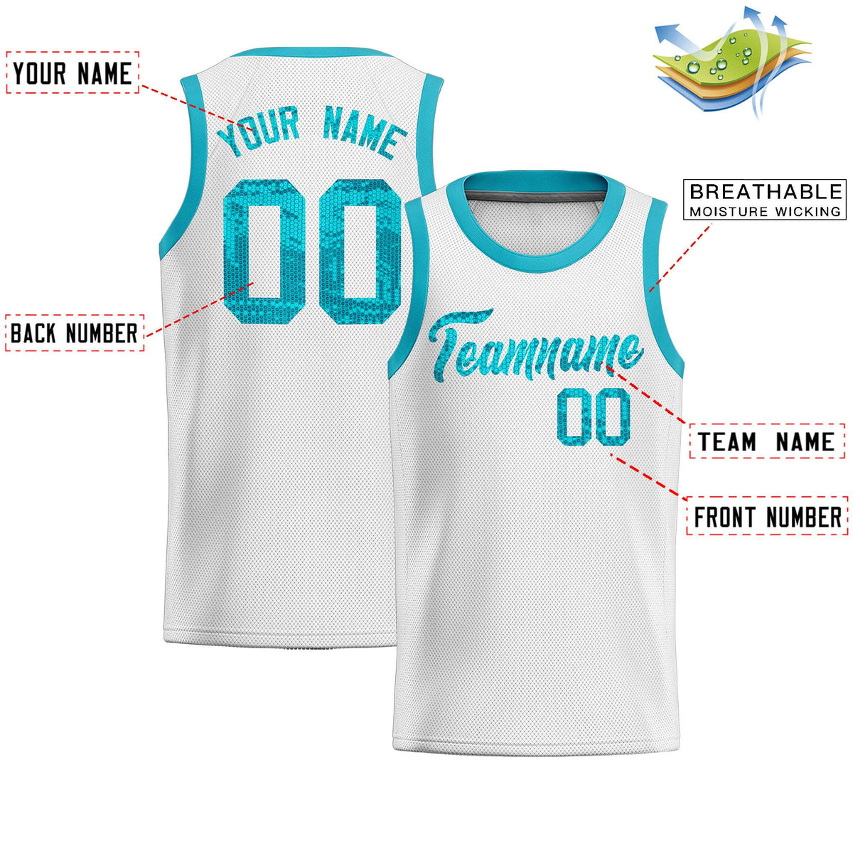 Custom White Sequined Tops Athletic Basketball Jersey|KXKSHOP