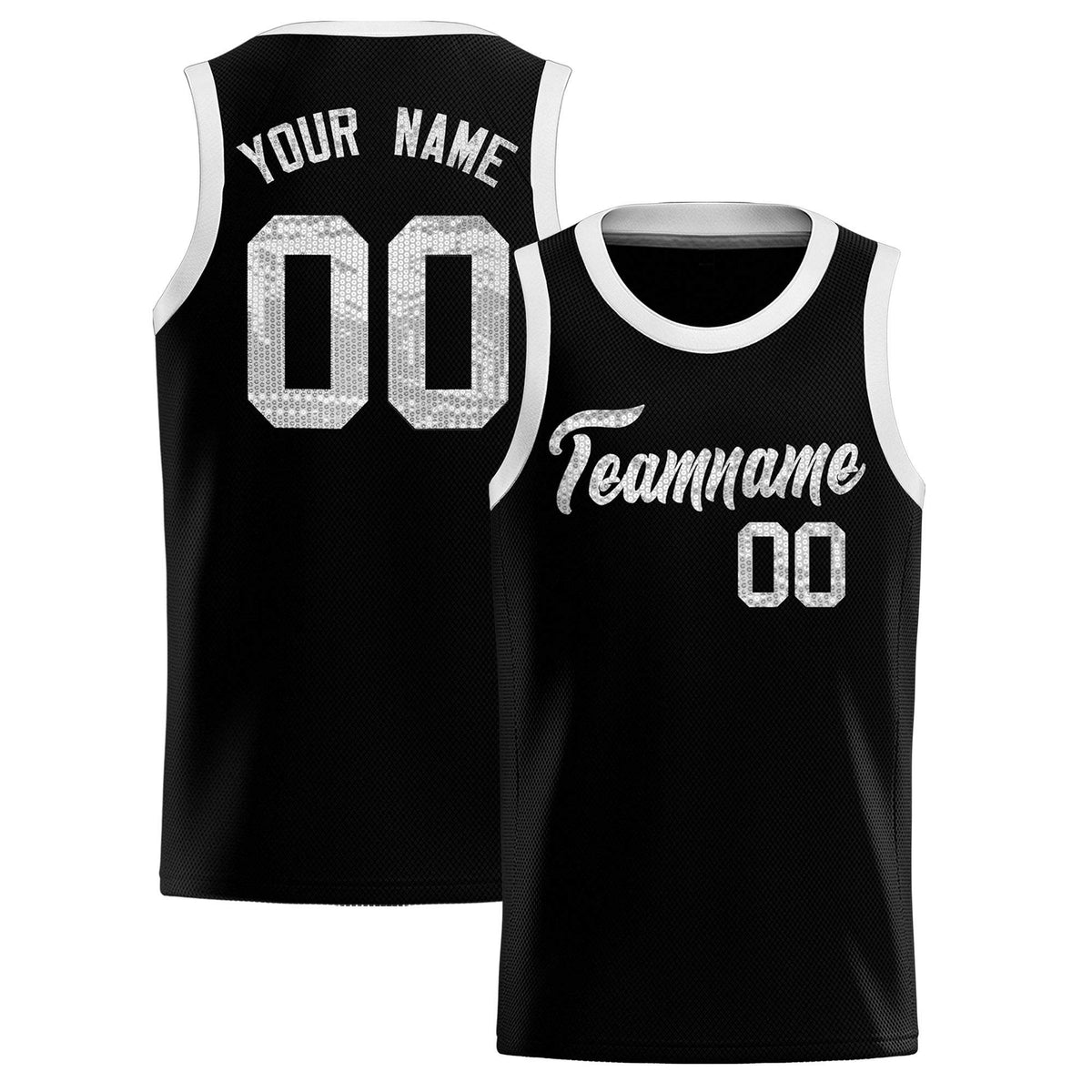 Custom Black Sequined Tops Athletic Basketball Jersey|KXKSHOP