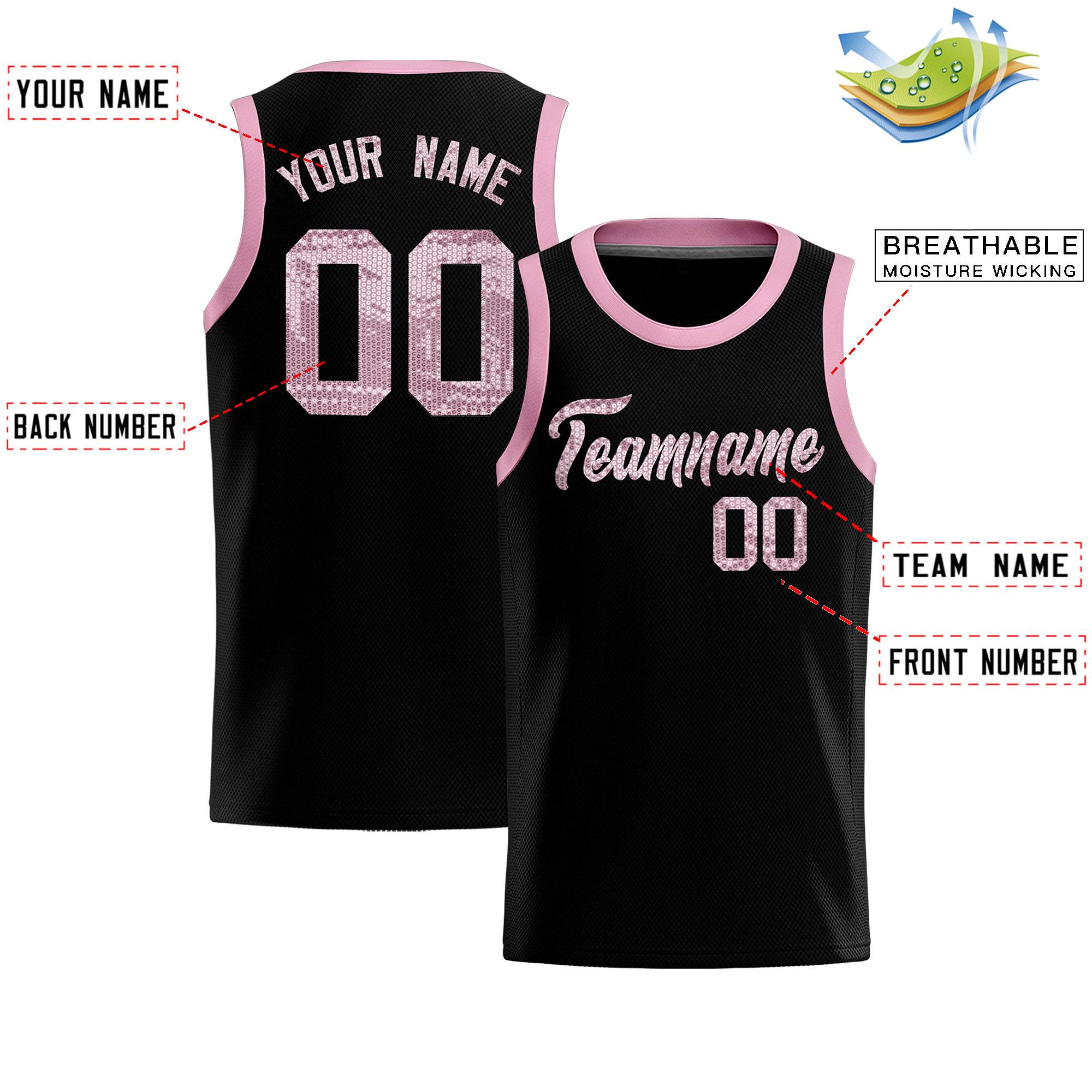Custom Black Sequined Tops Athletic Basketball Jersey|KXKSHOP