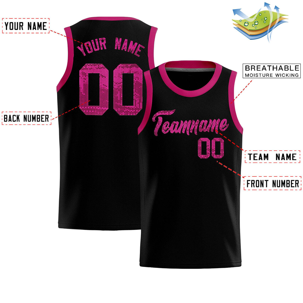 Custom Black Sequined Tops Athletic Basketball Jersey|KXKSHOP