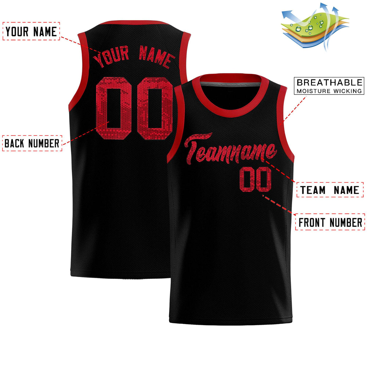Custom Black Sequined Tops Athletic Basketball Jersey|KXKSHOP