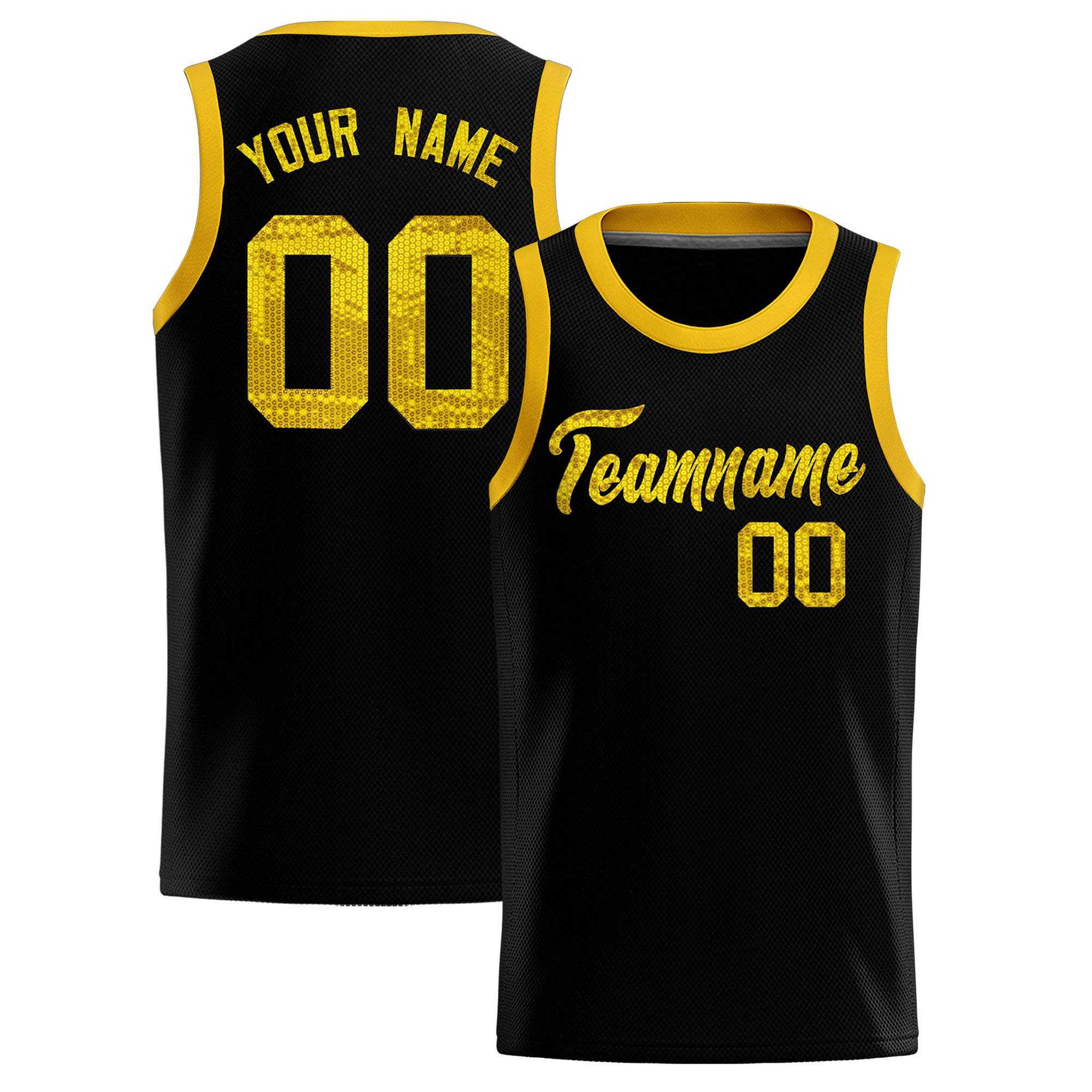 Custom Black Sequined Tops Athletic Basketball Jersey|KXKSHOP