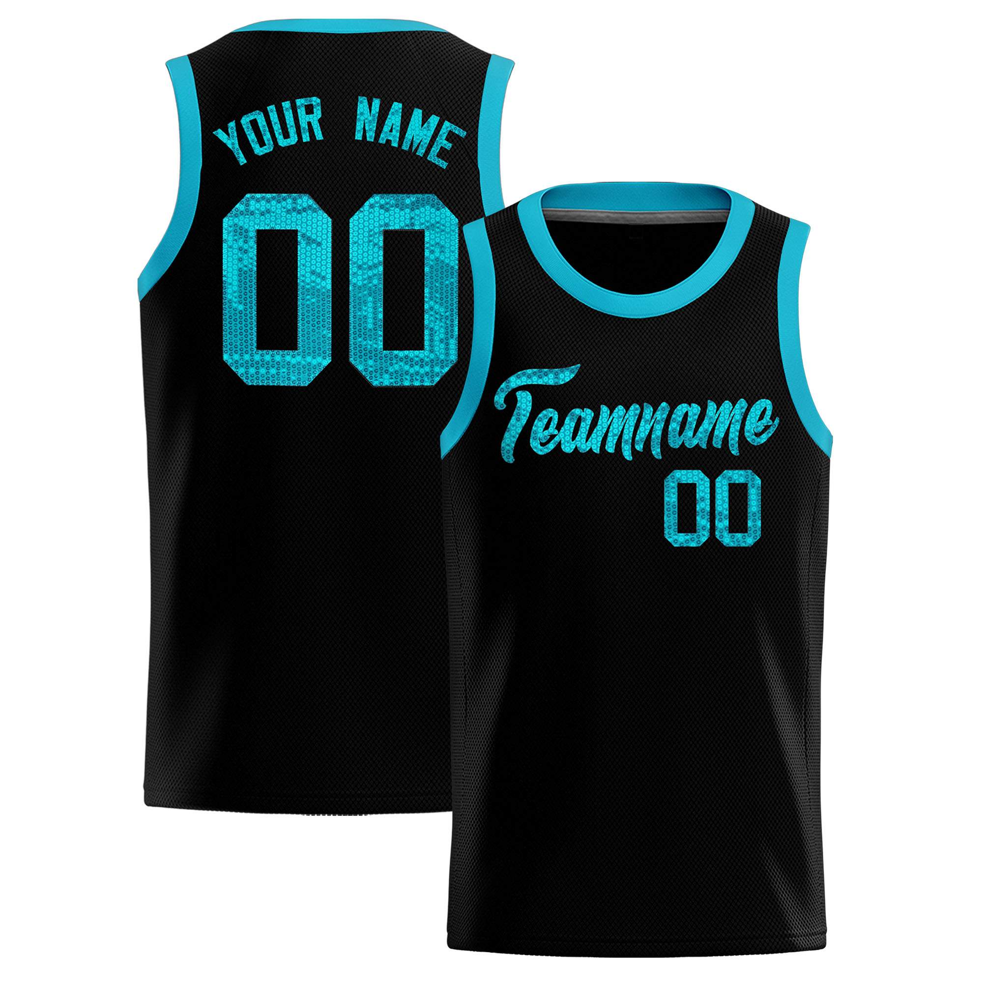 Custom Black Sequined Tops Athletic Basketball Jersey|KXKSHOP