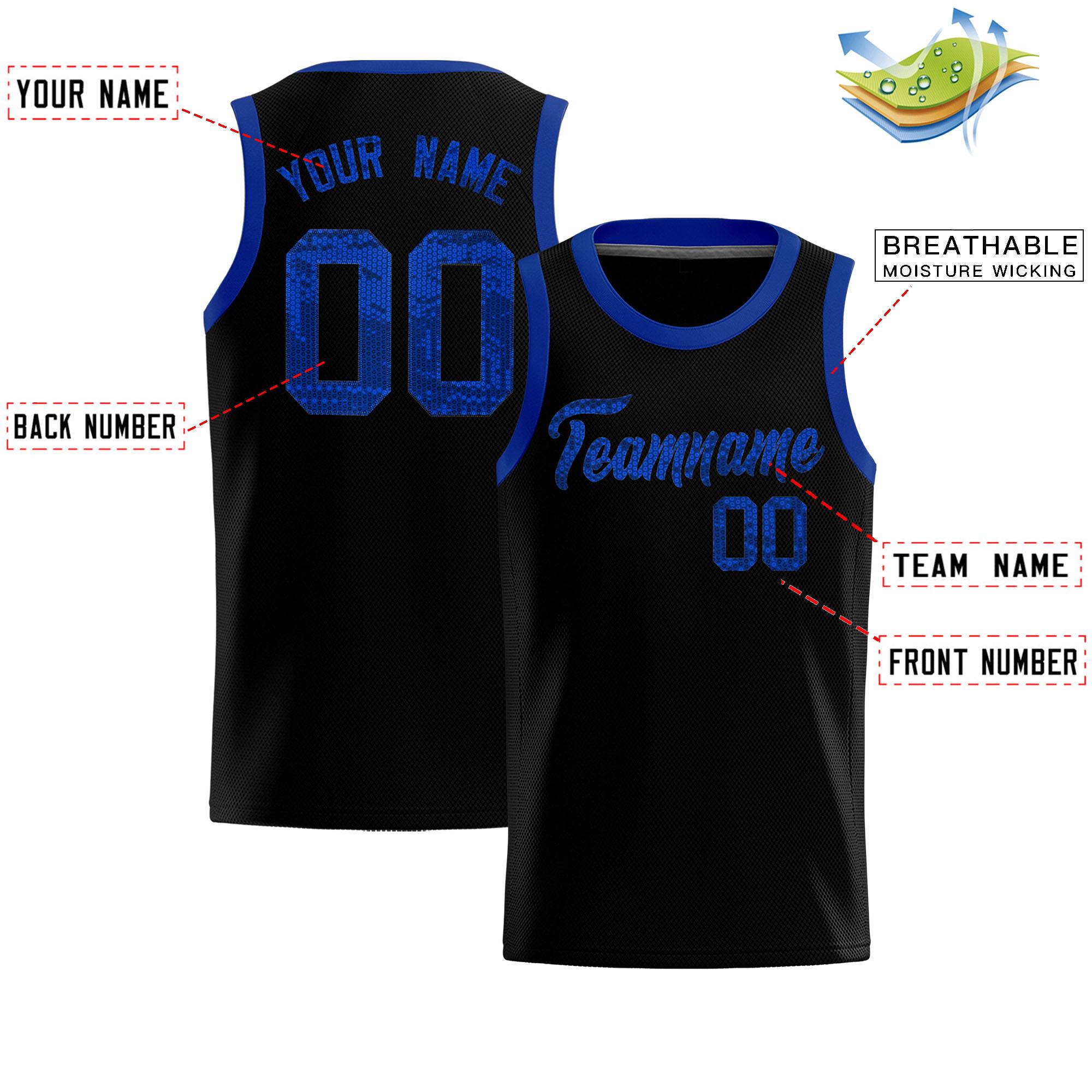 Custom Black Sequined Tops Athletic Basketball Jersey|KXKSHOP
