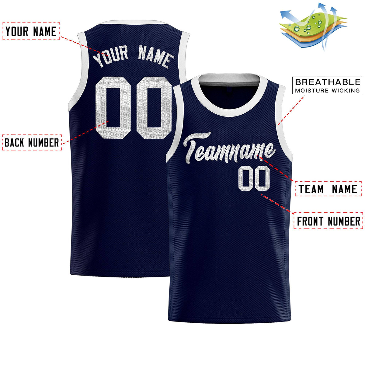 Custom Navy Sequined Tops Athletic Basketball Jersey|KXKSHOP