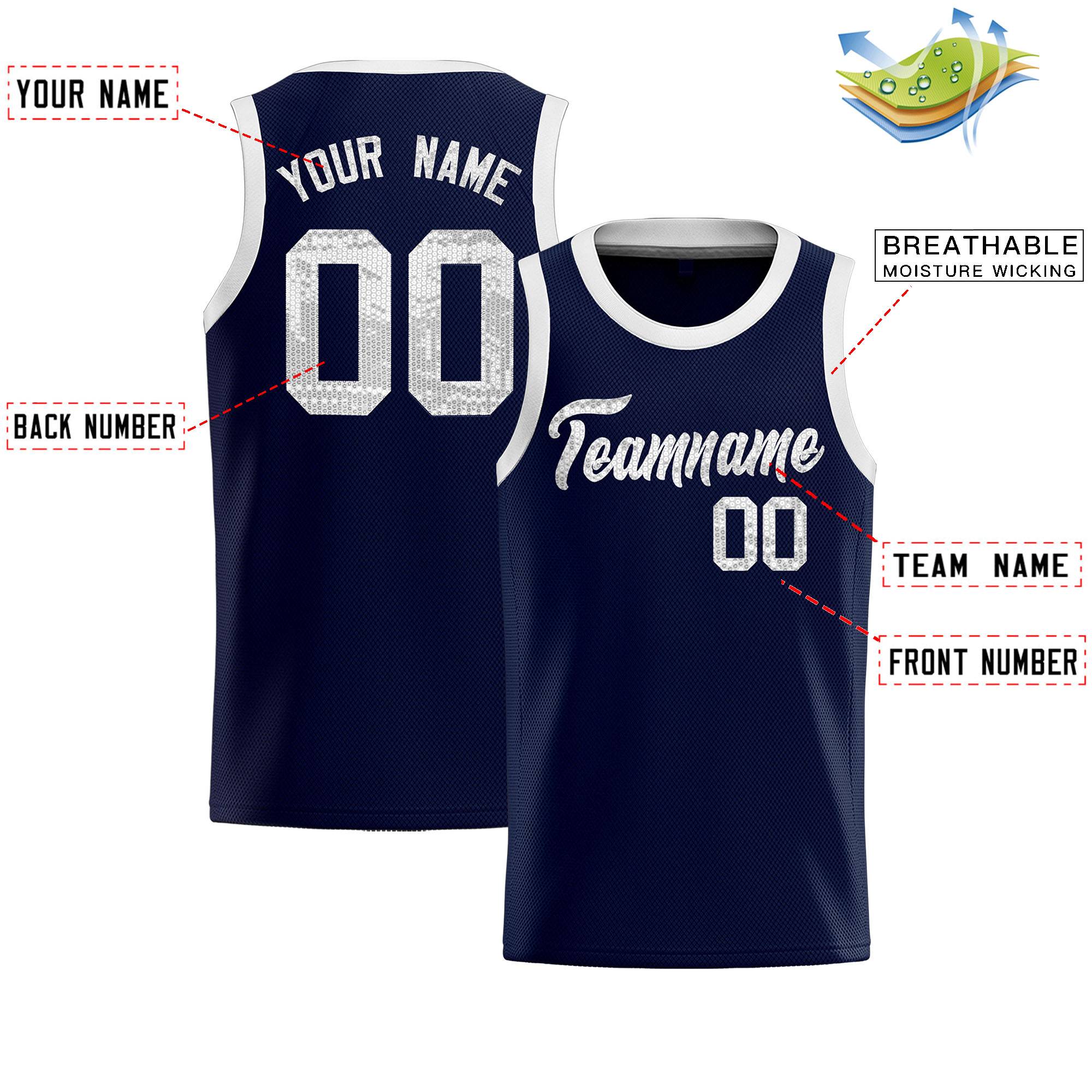 Custom Navy Sequined Tops Athletic Basketball Jersey|KXKSHOP