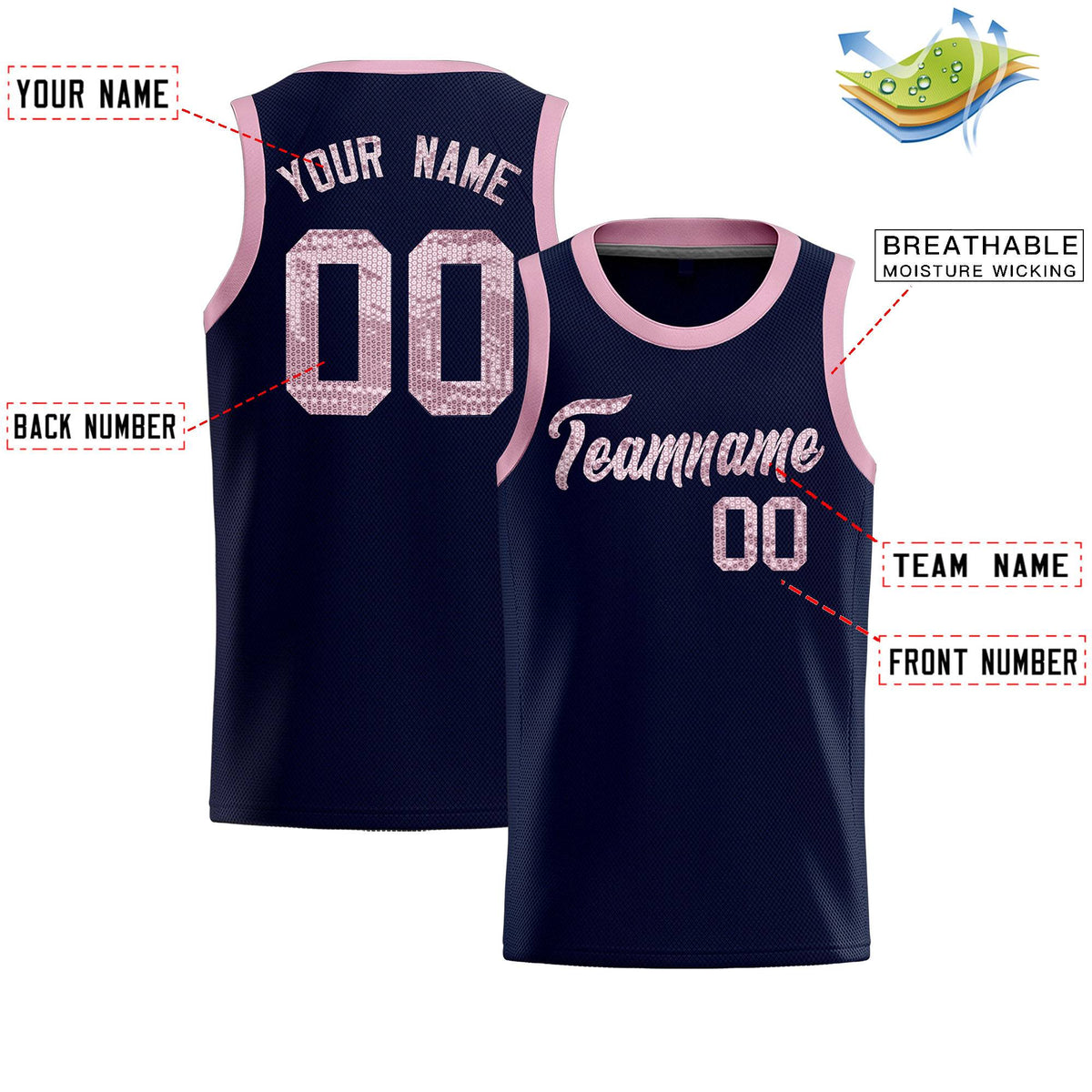 Custom Navy Sequined Tops Athletic Basketball Jersey|KXKSHOP