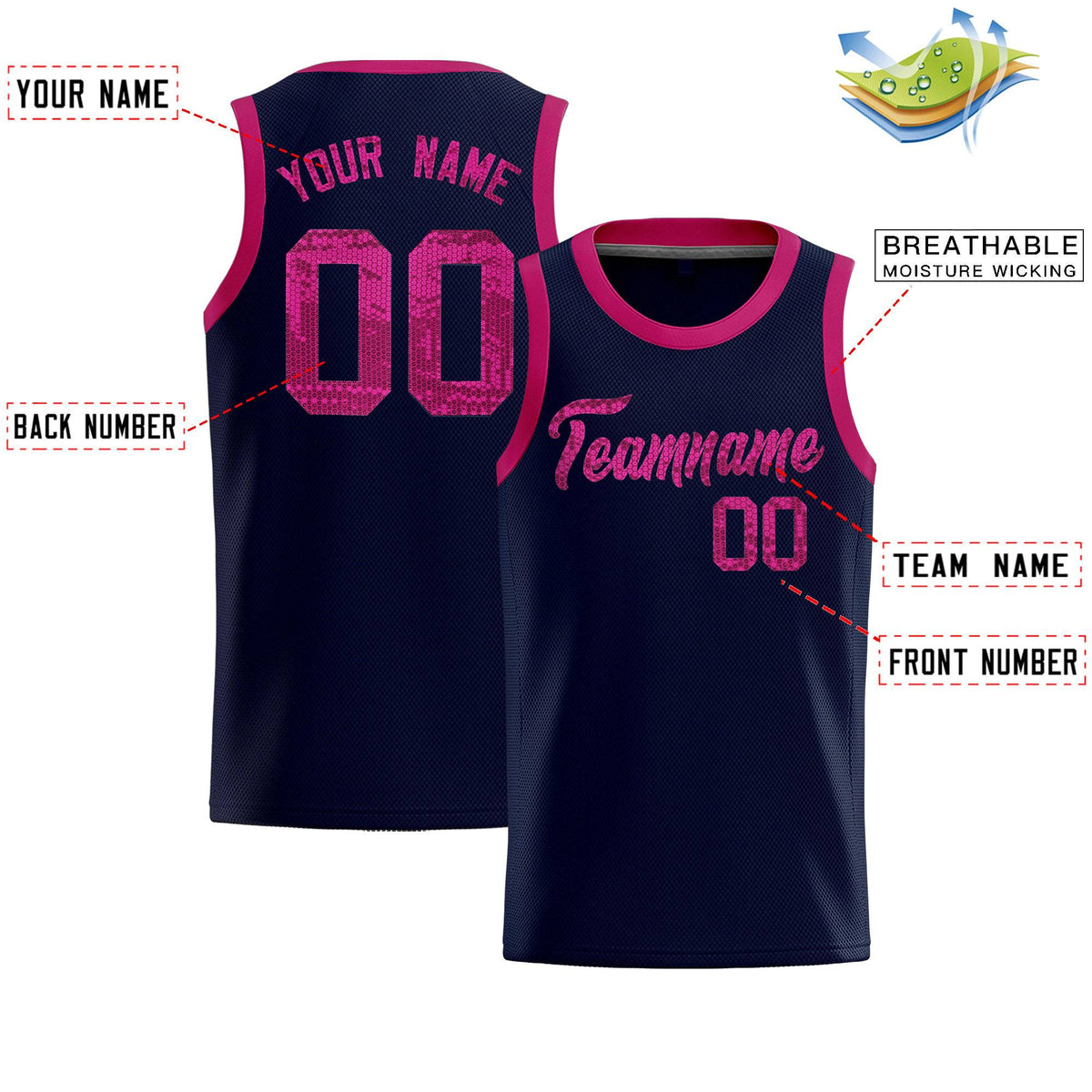 Custom Navy Sequined Tops Athletic Basketball Jersey|KXKSHOP