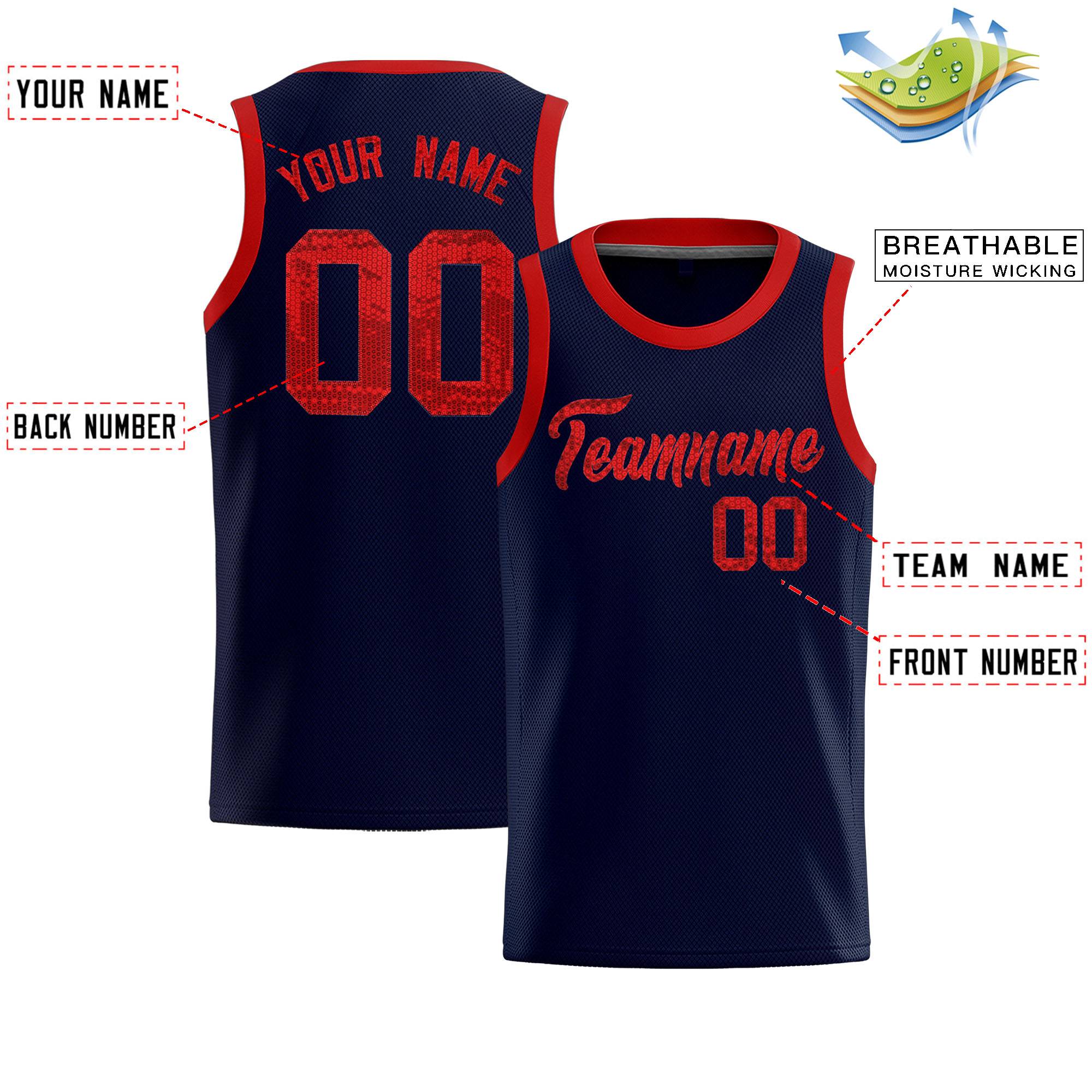 Custom Navy Sequined Tops Athletic Basketball Jersey|KXKSHOP