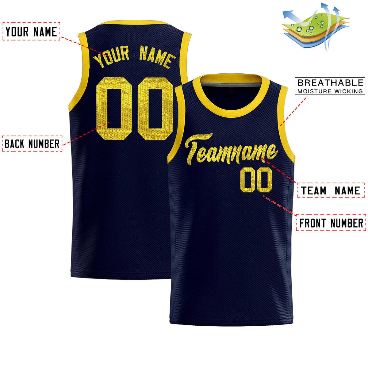 Custom Navy Sequined Tops Athletic Basketball Jersey|KXKSHOP