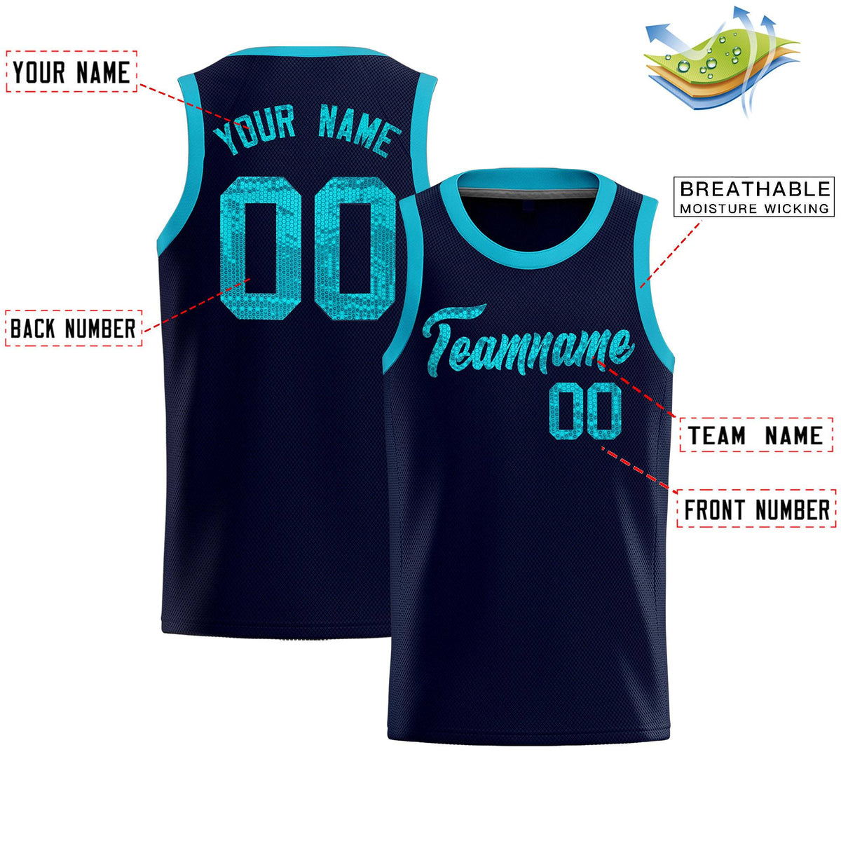 Custom Navy Sequined Tops Athletic Basketball Jersey|KXKSHOP