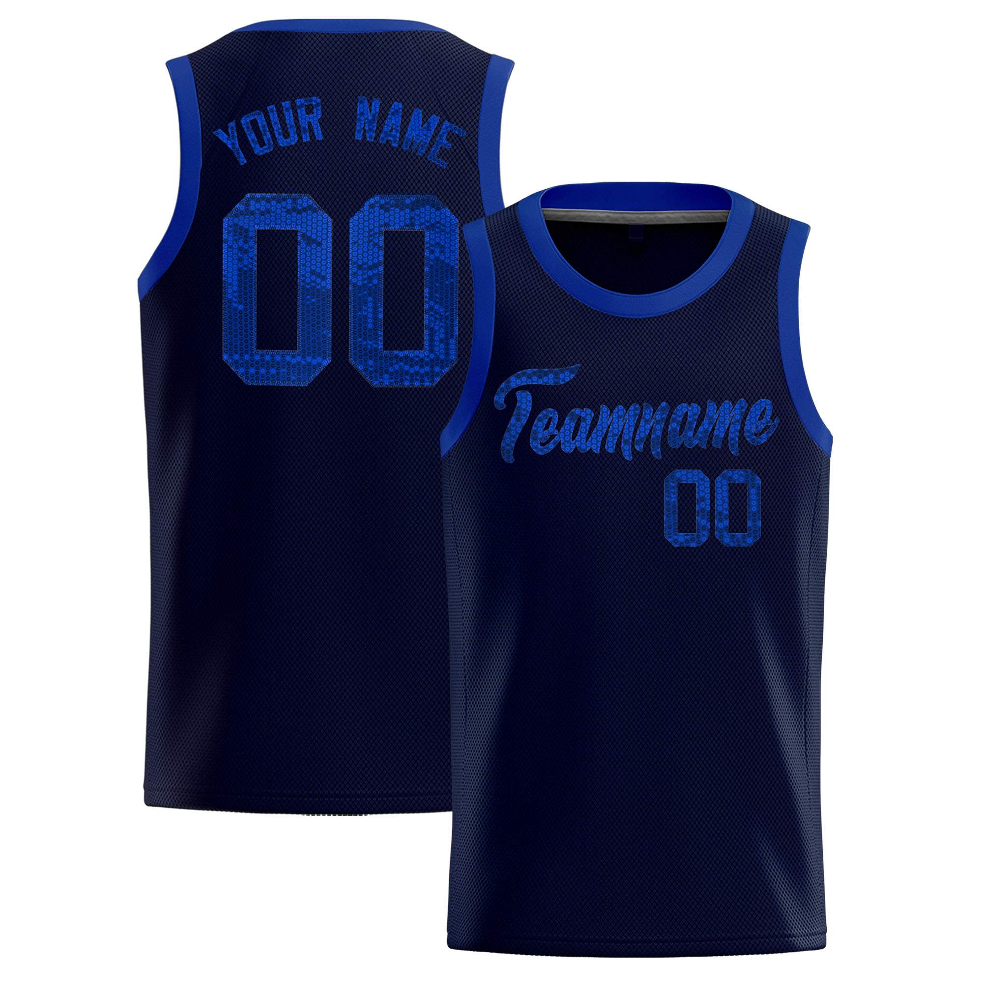 Custom Navy Sequined Tops Athletic Basketball Jersey|KXKSHOP