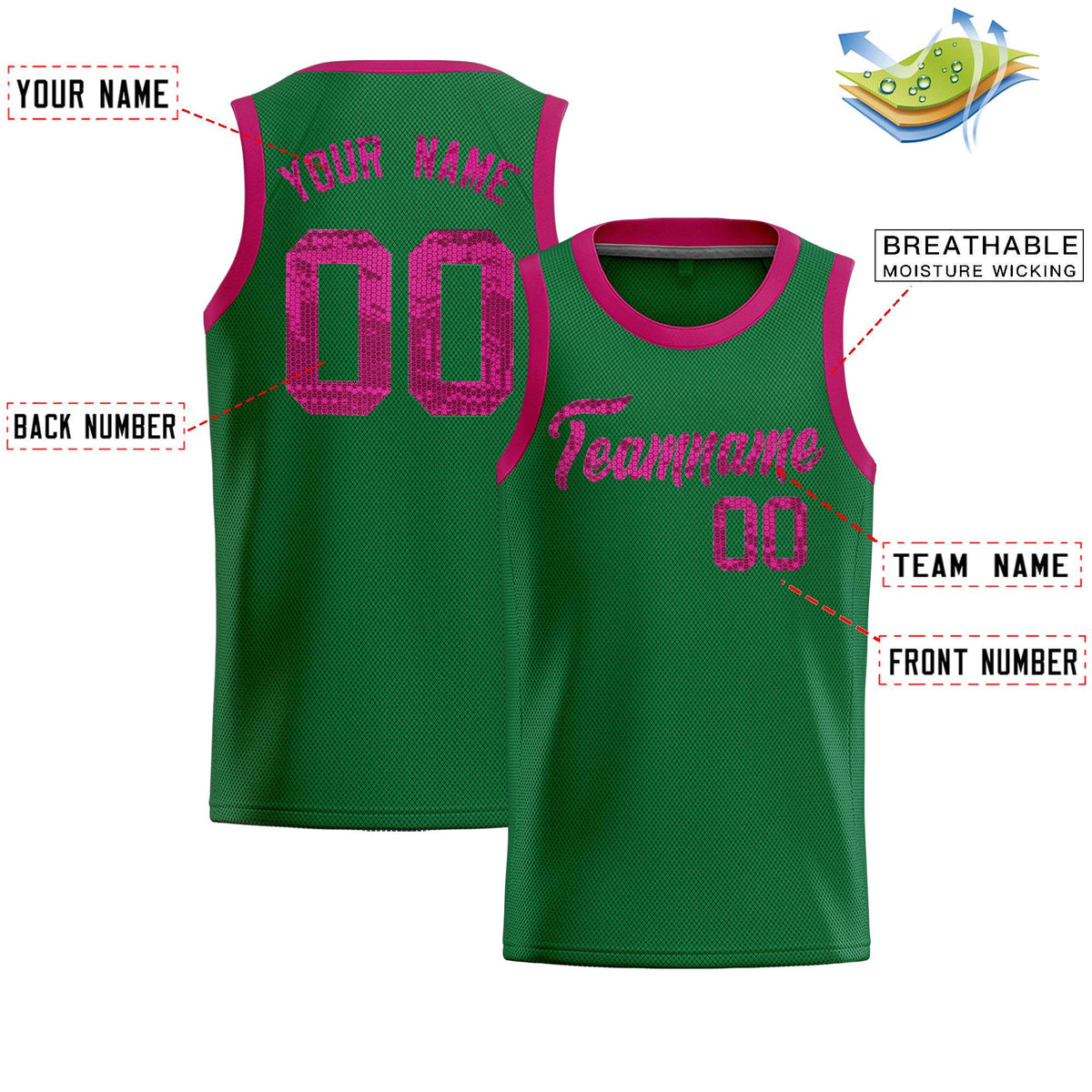 Custom Kelly Green Sequined Tops Athletic Basketball Jersey|KXKSHOP