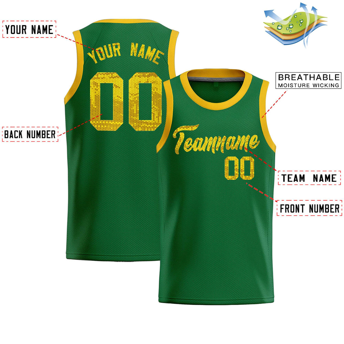 Custom Kelly Green Sequined Tops Athletic Basketball Jersey|KXKSHOP