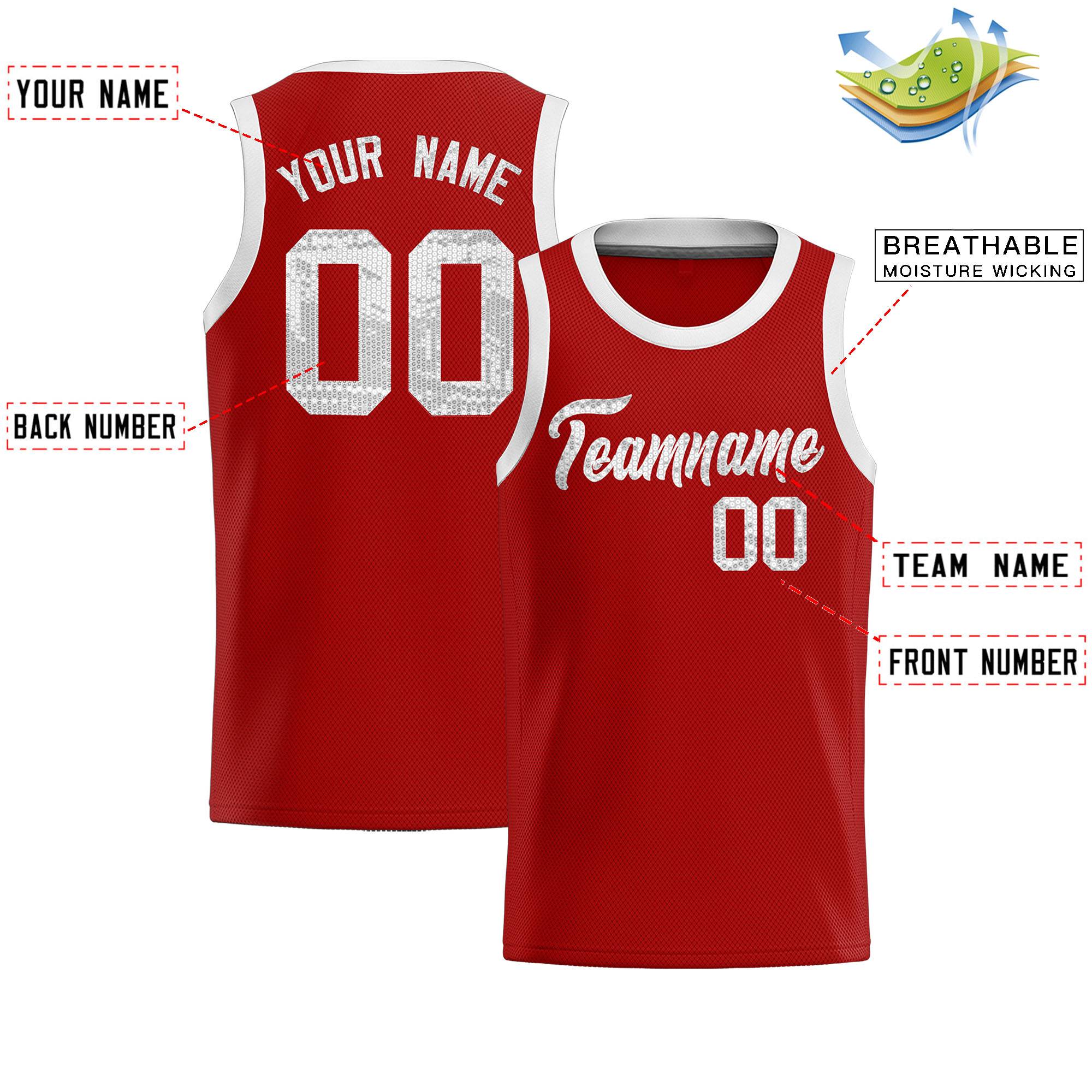 Custom Red Sequined Tops Athletic Basketball Jersey|KXKSHOP