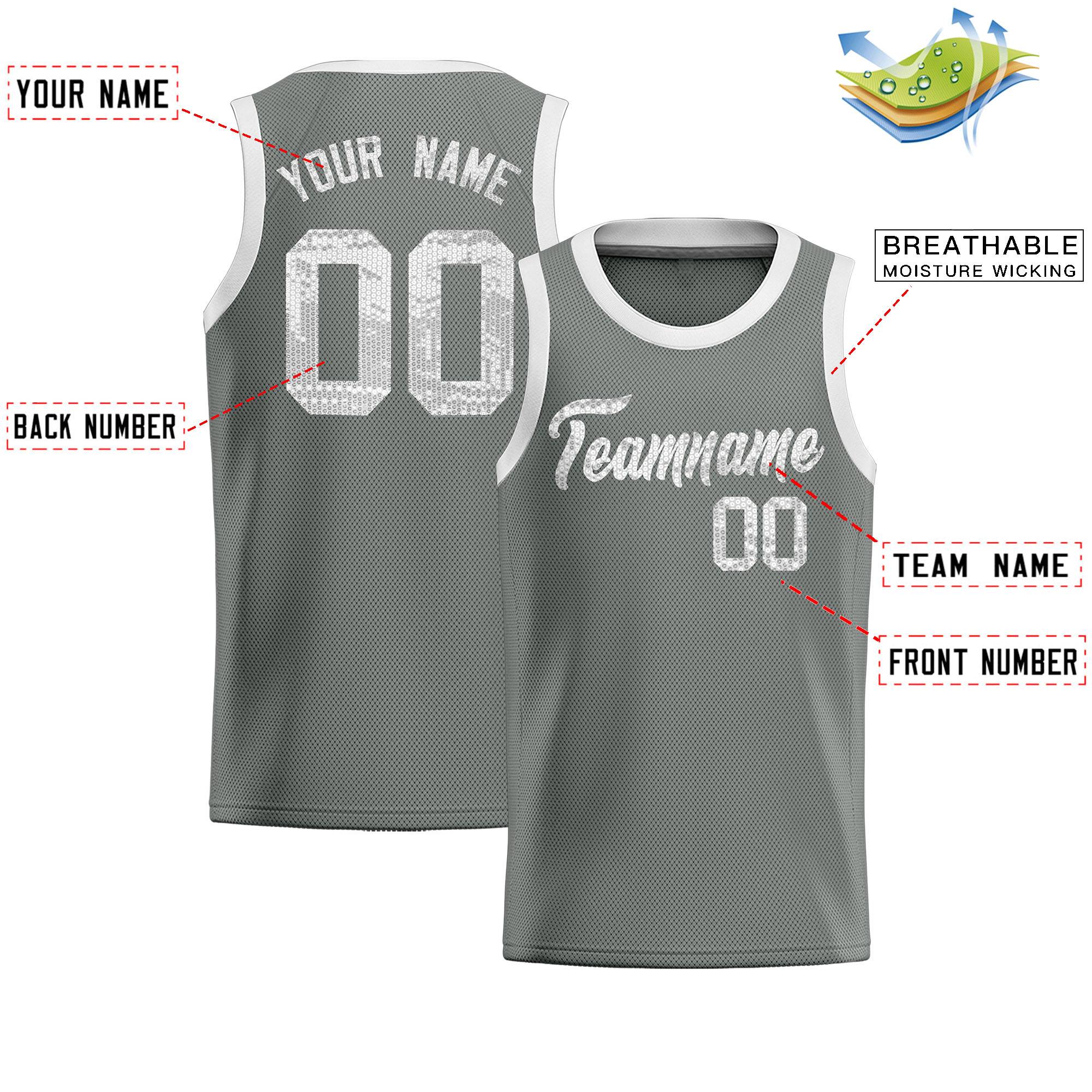 Custom Gray Sequined Tops Athletic Basketball Jersey|KXKSHOP