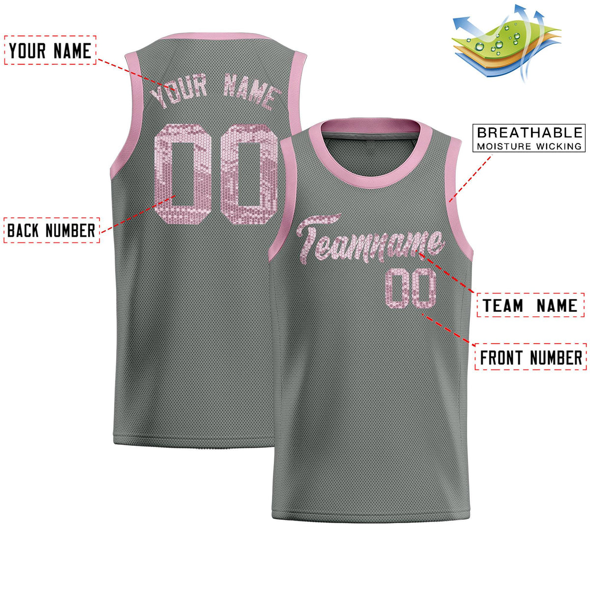 Custom Gray Sequined Tops Athletic Basketball Jersey|KXKSHOP