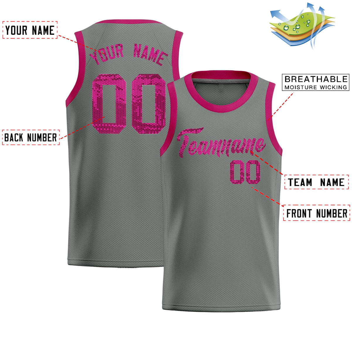 Custom Gray Sequined Tops Athletic Basketball Jersey|KXKSHOP