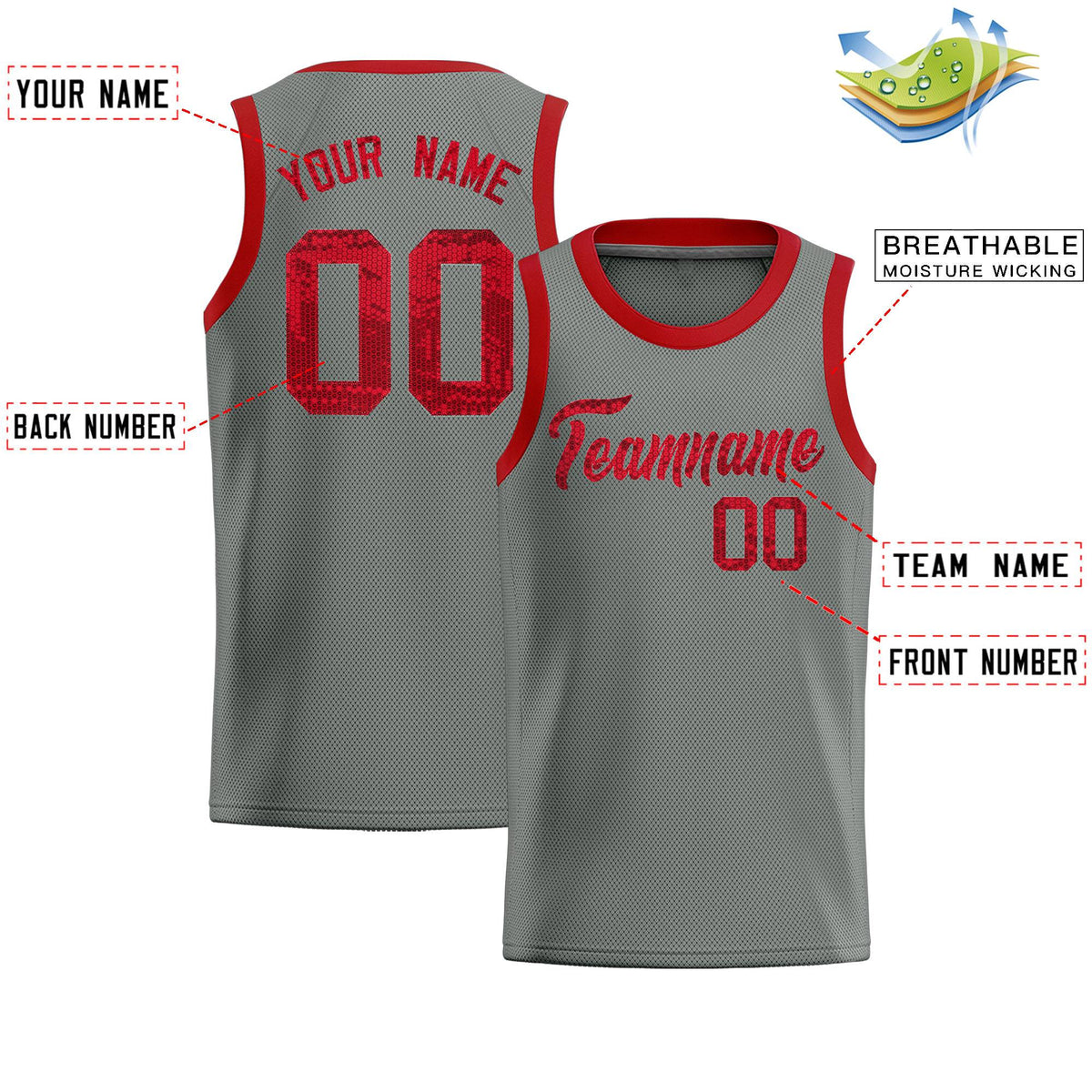 Custom Gray Sequined Tops Athletic Basketball Jersey|KXKSHOP