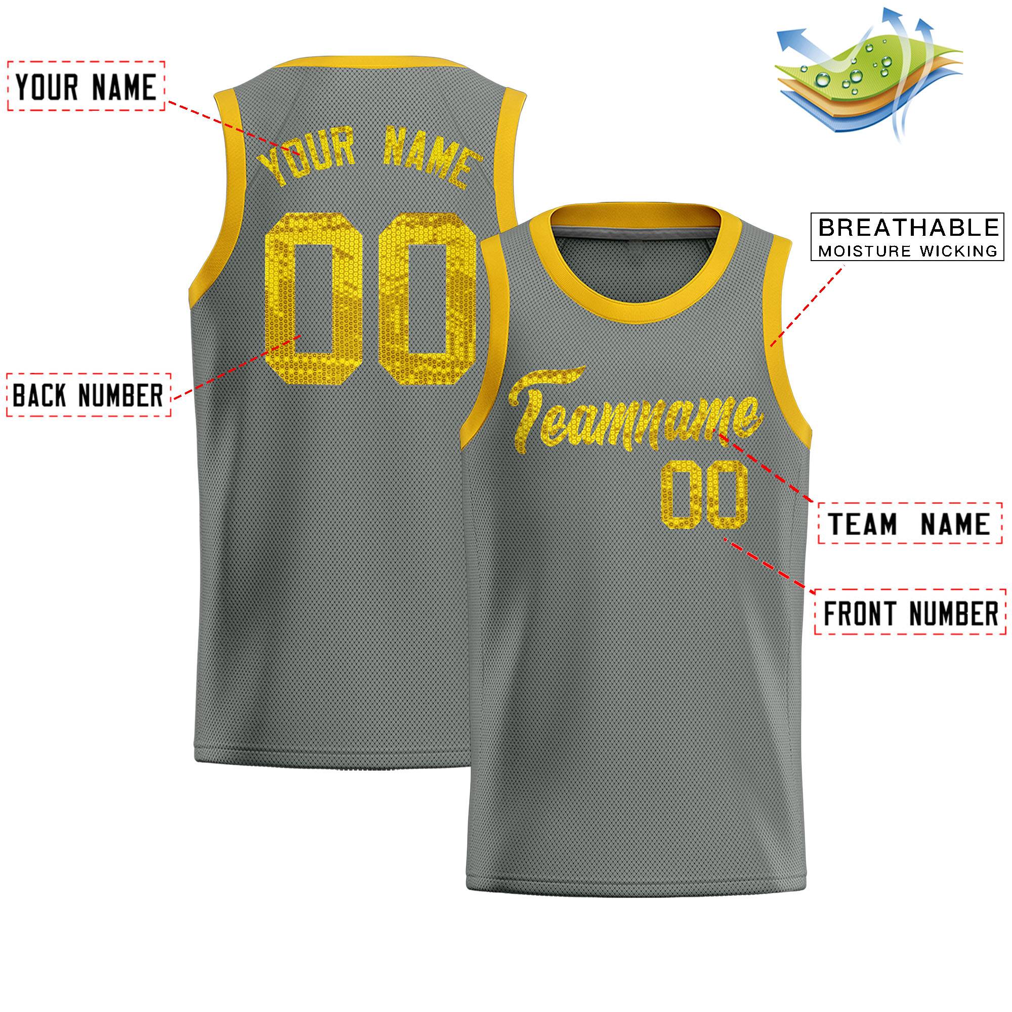 Custom Gray Sequined Tops Athletic Basketball Jersey|KXKSHOP