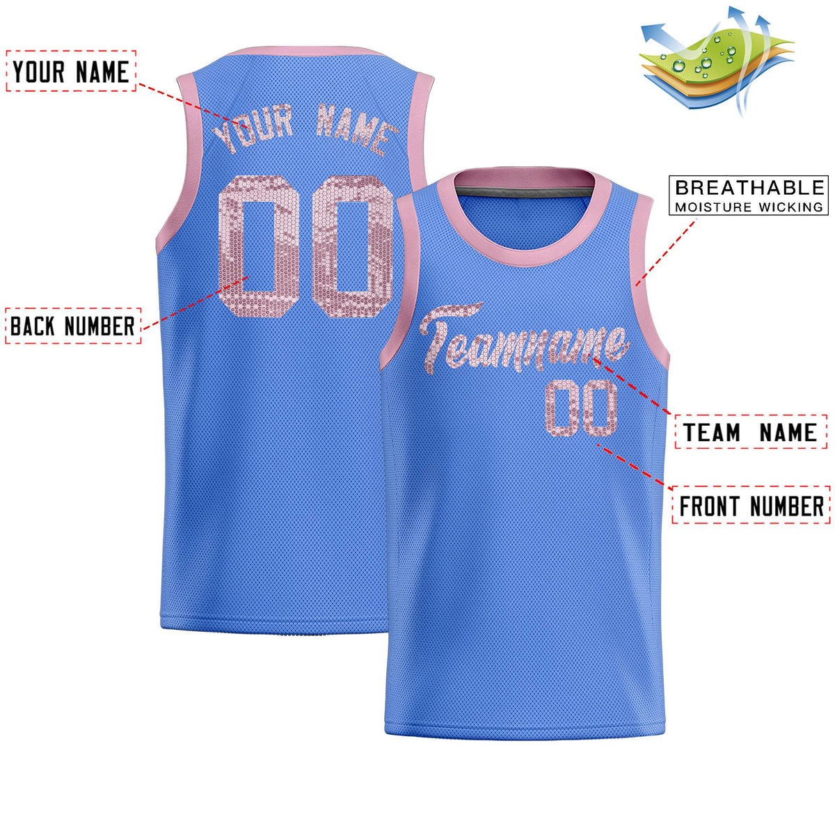Custom Light Blue Sequined Tops Athletic Basketball Jersey|KXKSHOP