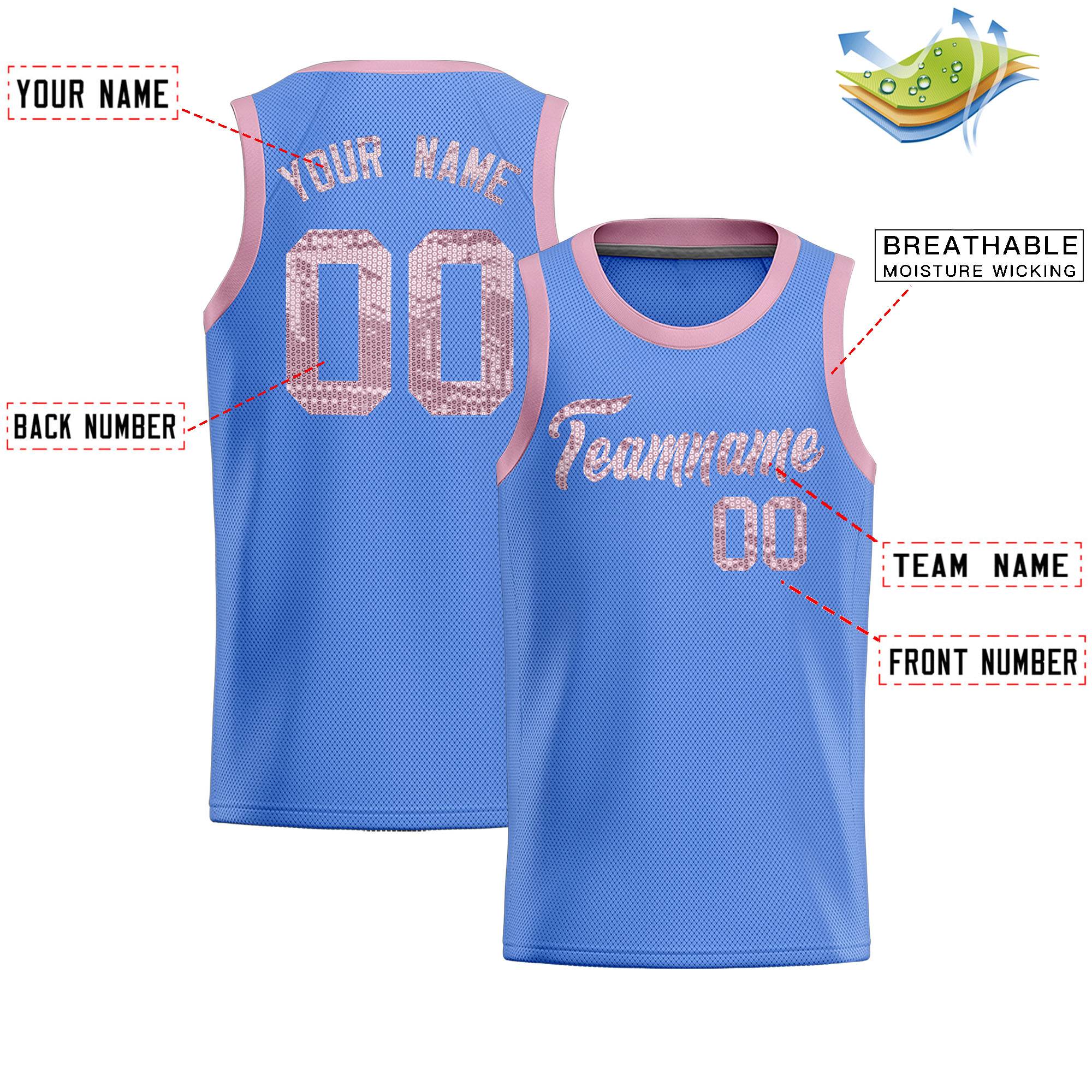 Custom Light Blue Sequined Tops Athletic Basketball Jersey|KXKSHOP