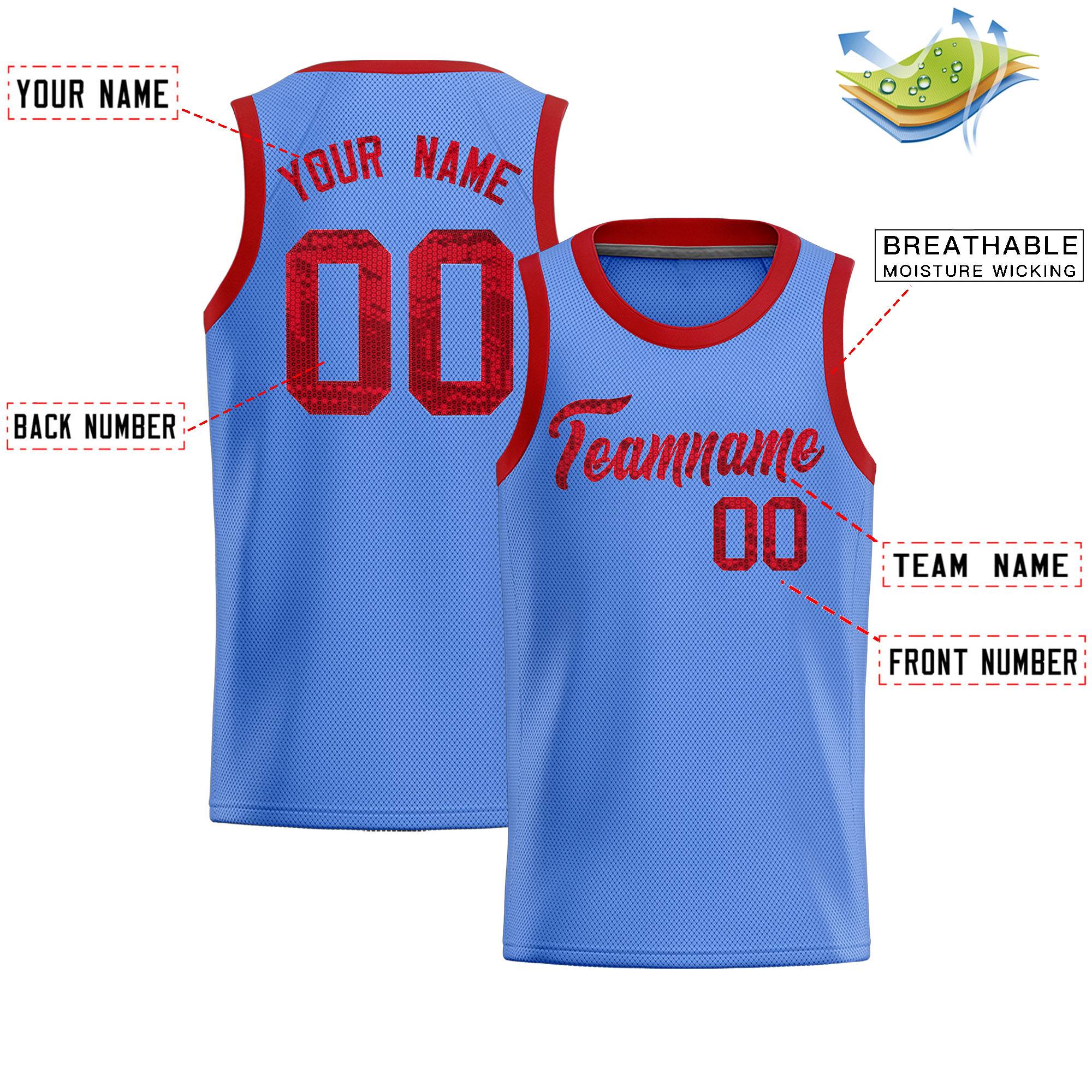 Custom Light Blue Sequined Tops Athletic Basketball Jersey|KXKSHOP