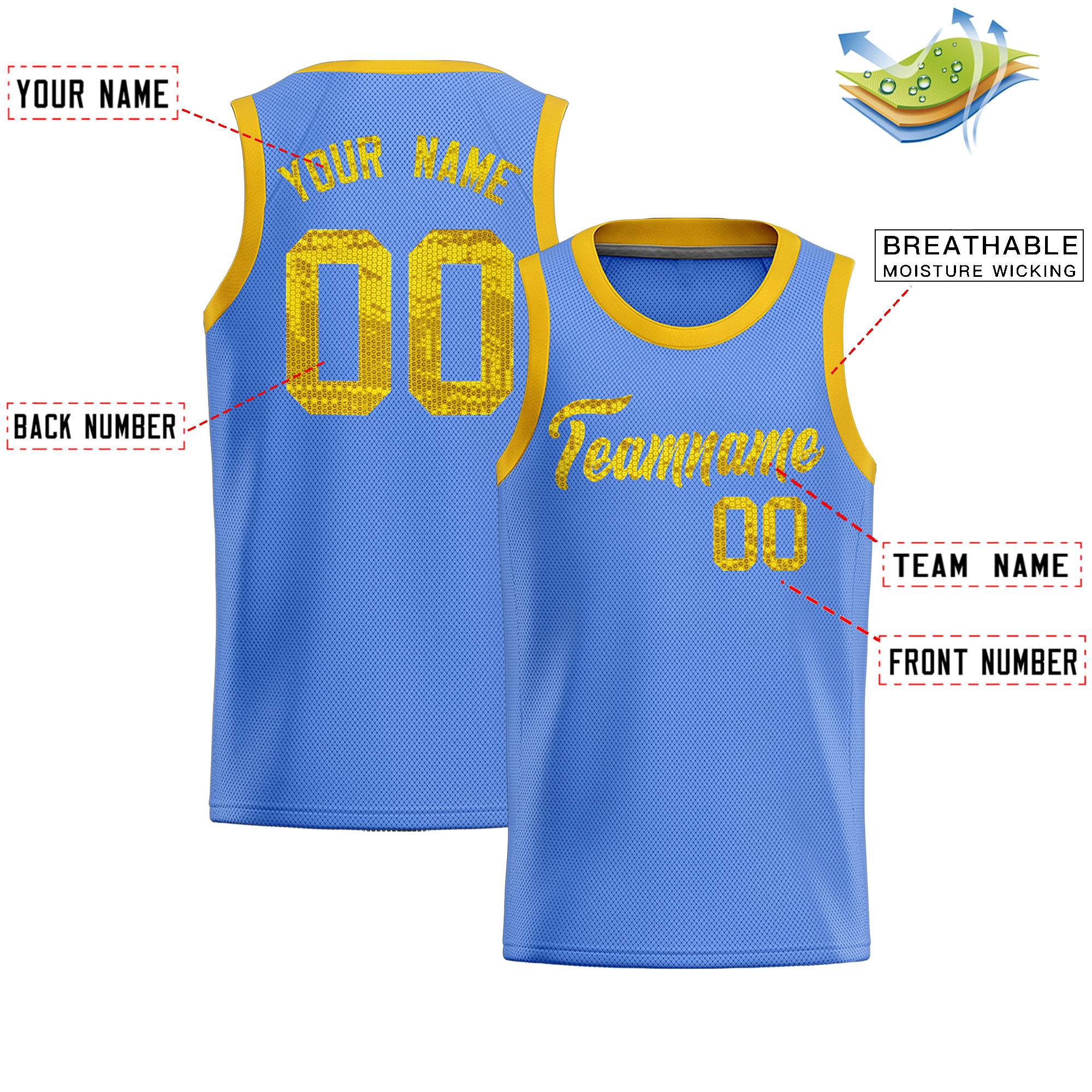 Custom Light Blue Sequined Tops Athletic Basketball Jersey|KXKSHOP