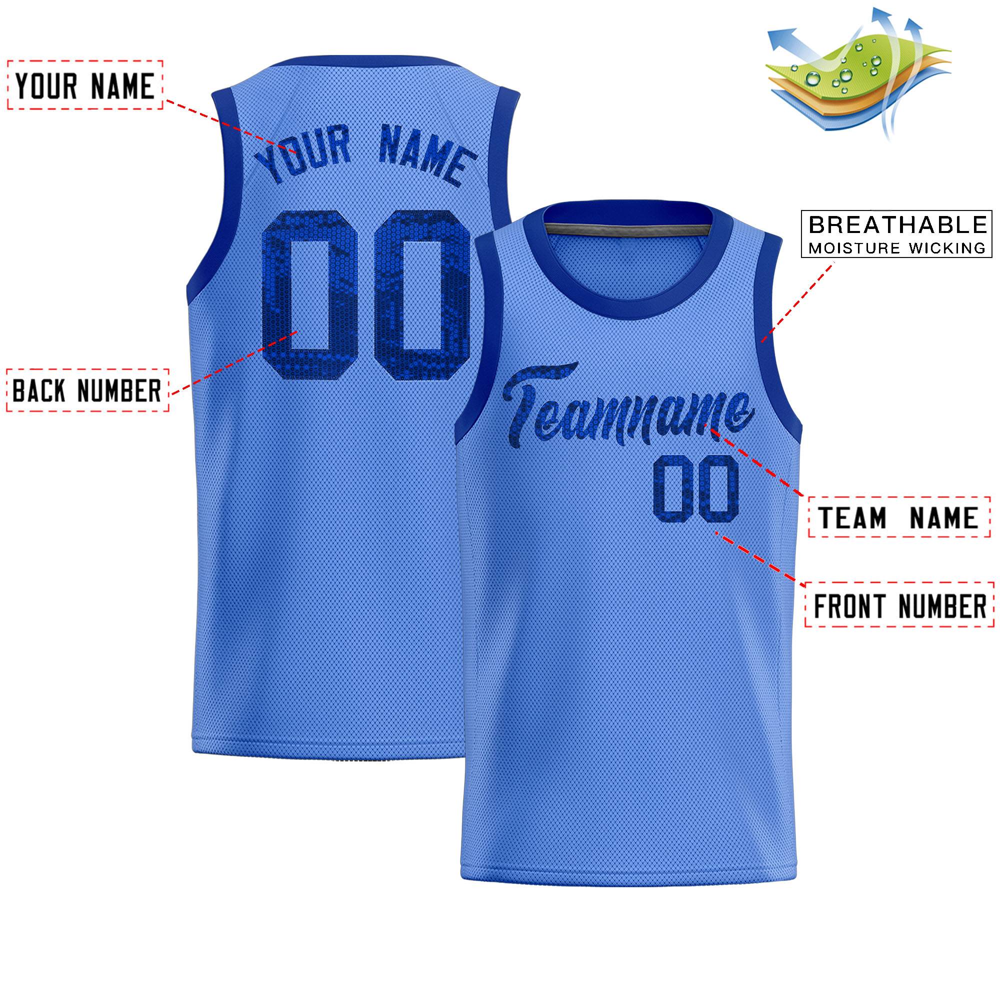 Custom Light Blue Sequined Tops Athletic Basketball Jersey|KXKSHOP