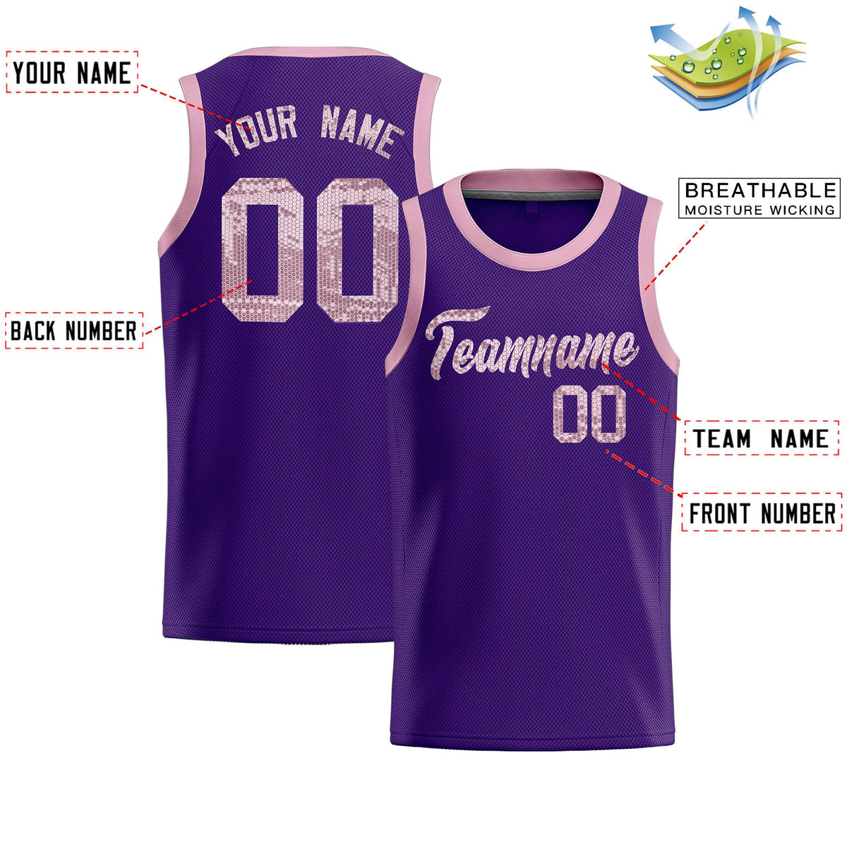 Custom Purple Sequined Tops Athletic Basketball Jersey|KXKSHOP