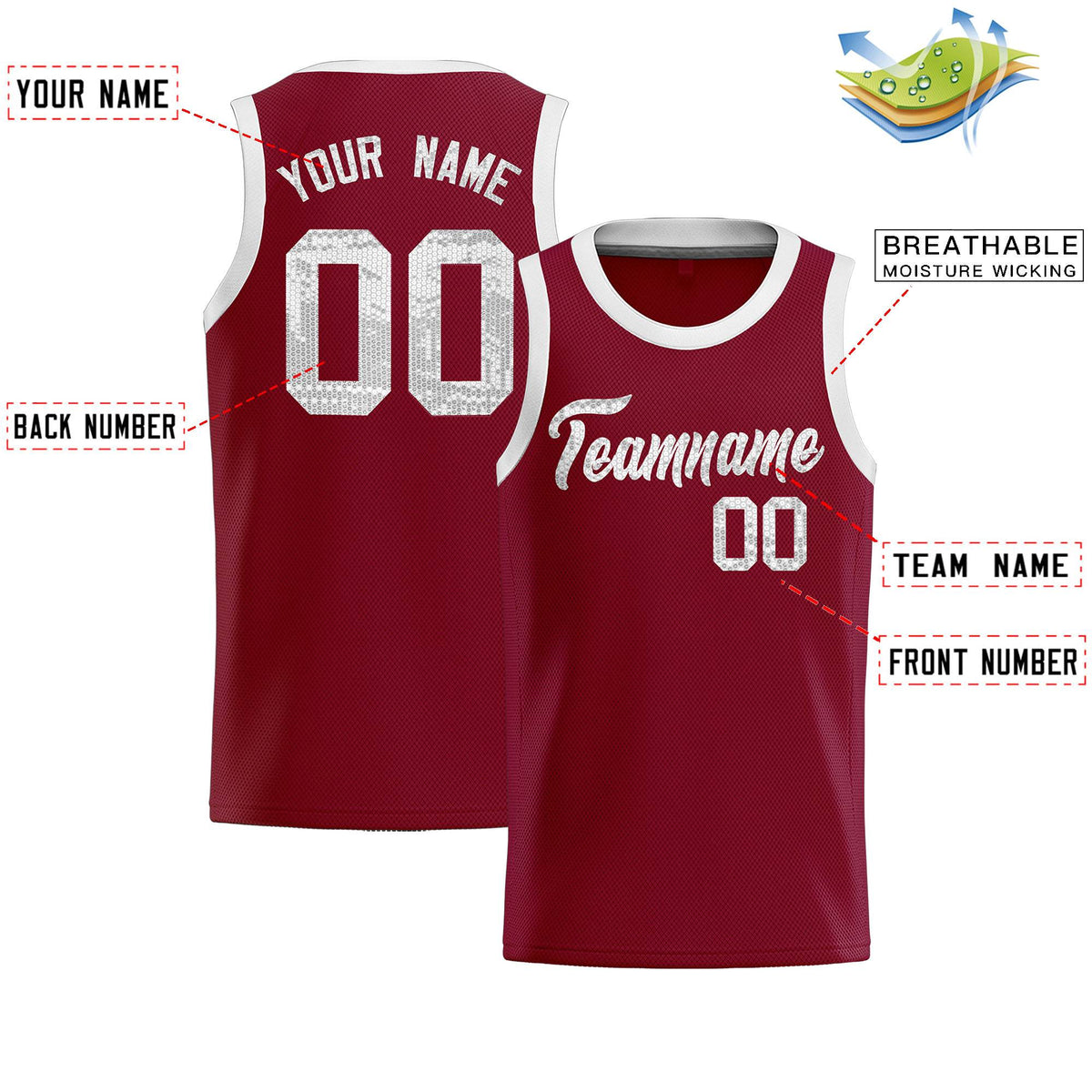 Custom Crimson Sequined Tops Athletic Basketball Jersey|KXKSHOP