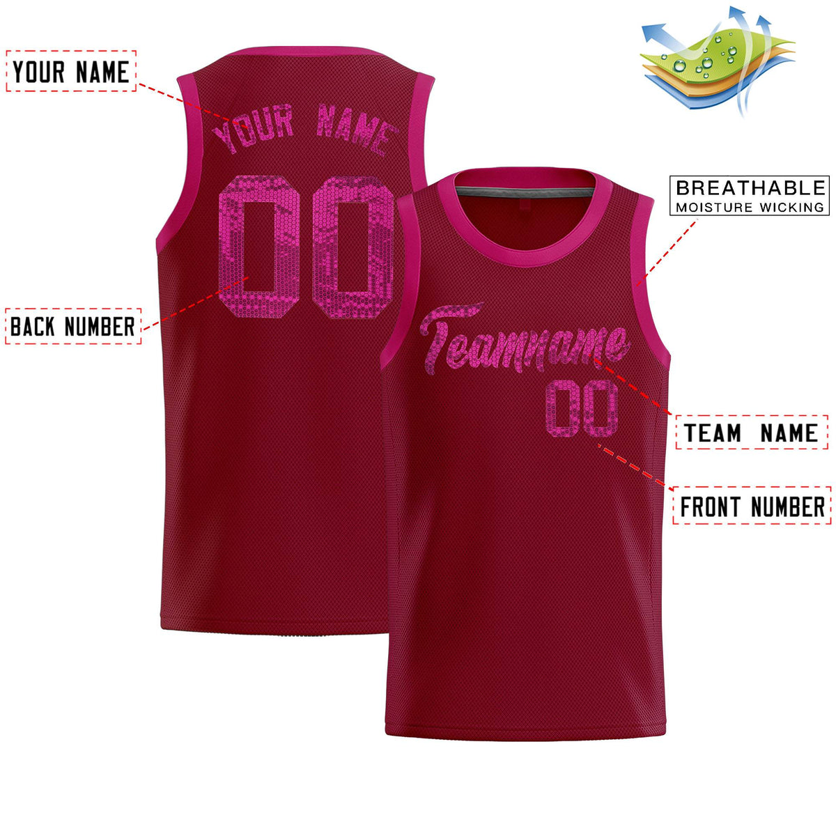 Custom Crimson Sequined Tops Athletic Basketball Jersey|KXKSHOP