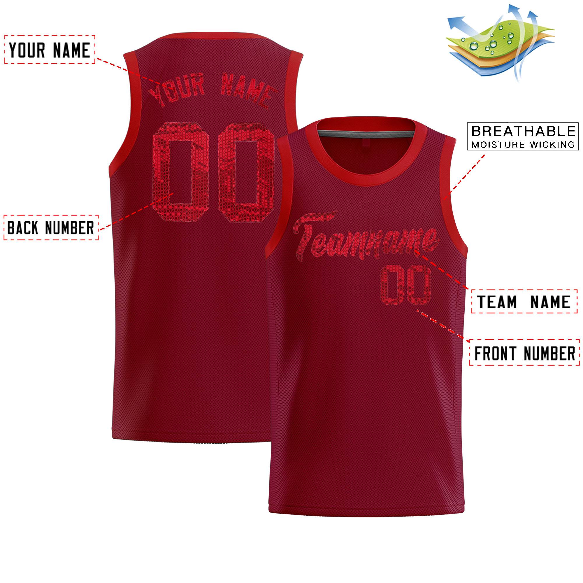 Custom Crimson Sequined Tops Athletic Basketball Jersey|KXKSHOP