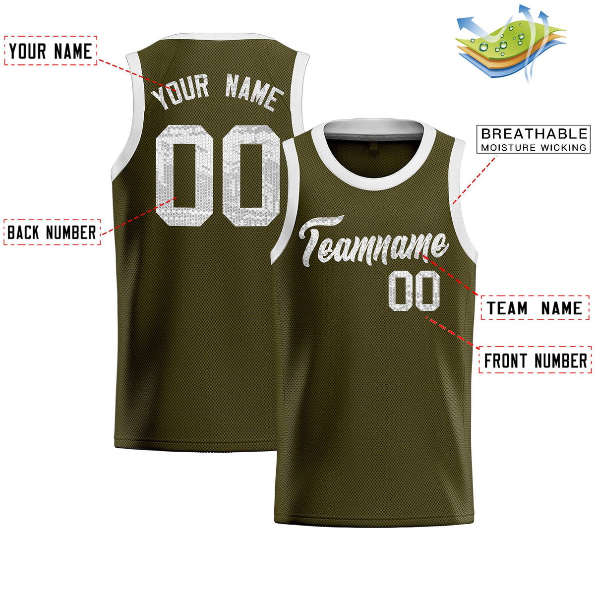 Custom Olive Sequined Tops Athletic Basketball Jersey|KXKSHOP